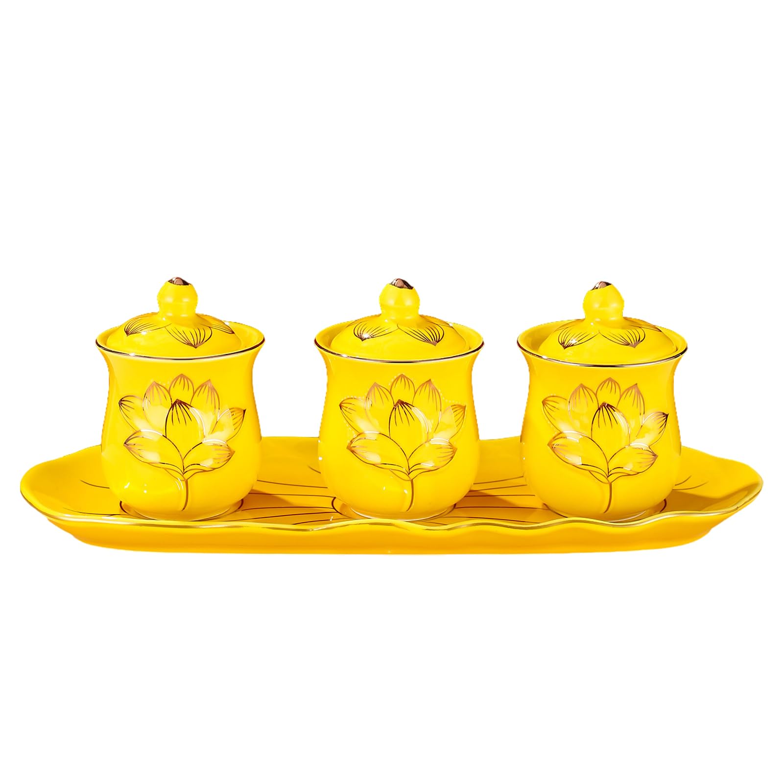 Service à thé en céramique jaune haut de gamme avec relief élégant
