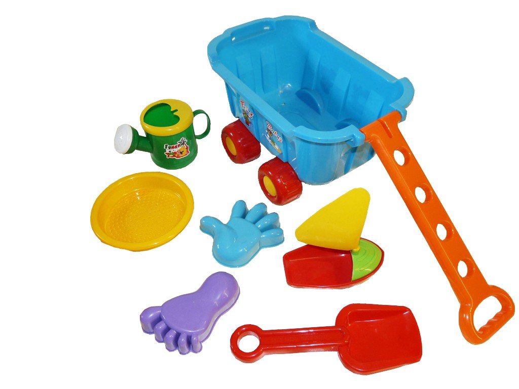 Seruna B23 7-Piece Set, Large Boller Trolley for Toddlers, Sand Box, Shovel Moulds, Watering Can Boat, Beach Toys