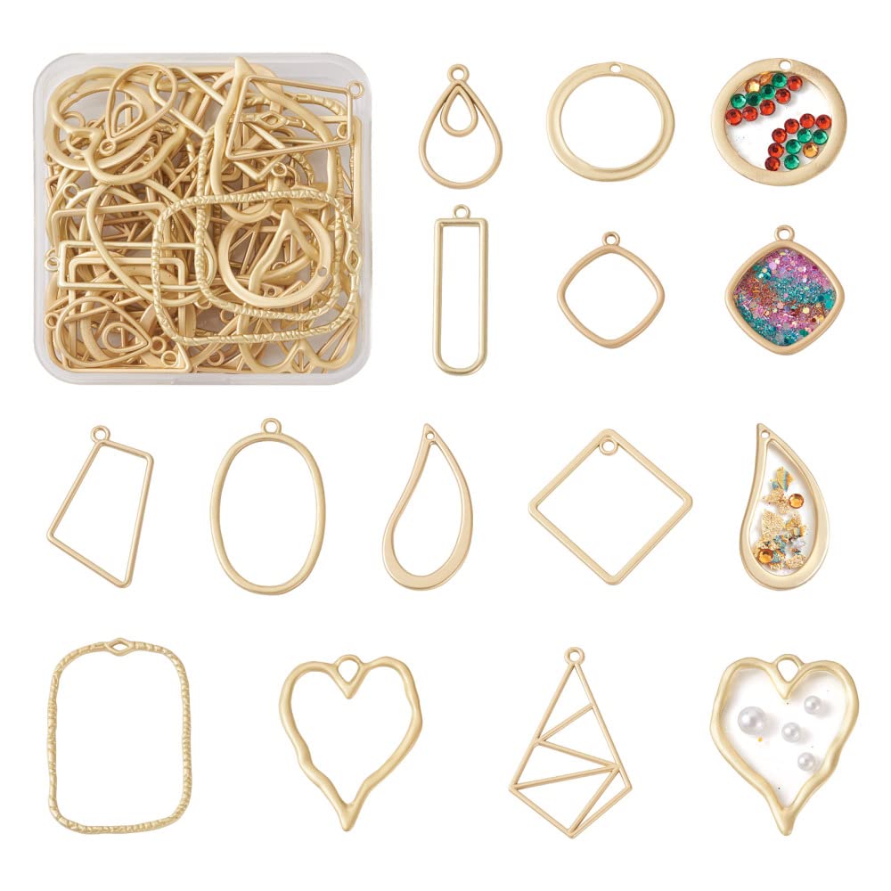 Bestewelry Alloy Geometric Open Back Bezel Frame Big Pendants Bezel Blank Trays Open Back Frame Pendants for DIY Crafts Resin Jewelry Making
