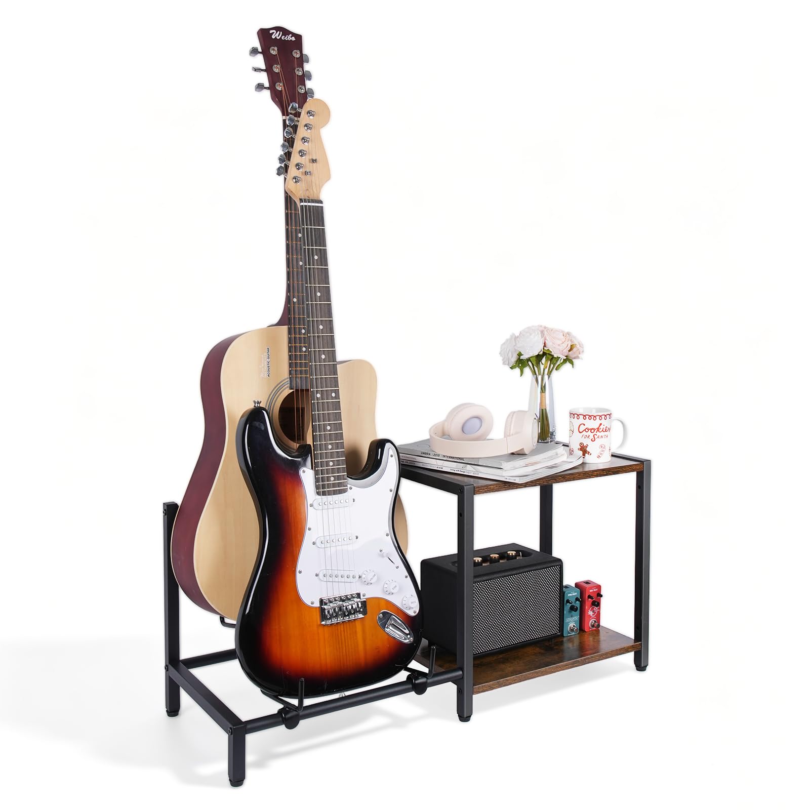 Bikoney Guitar Stands Floor with Guitar Amp Stand Vintage Brown