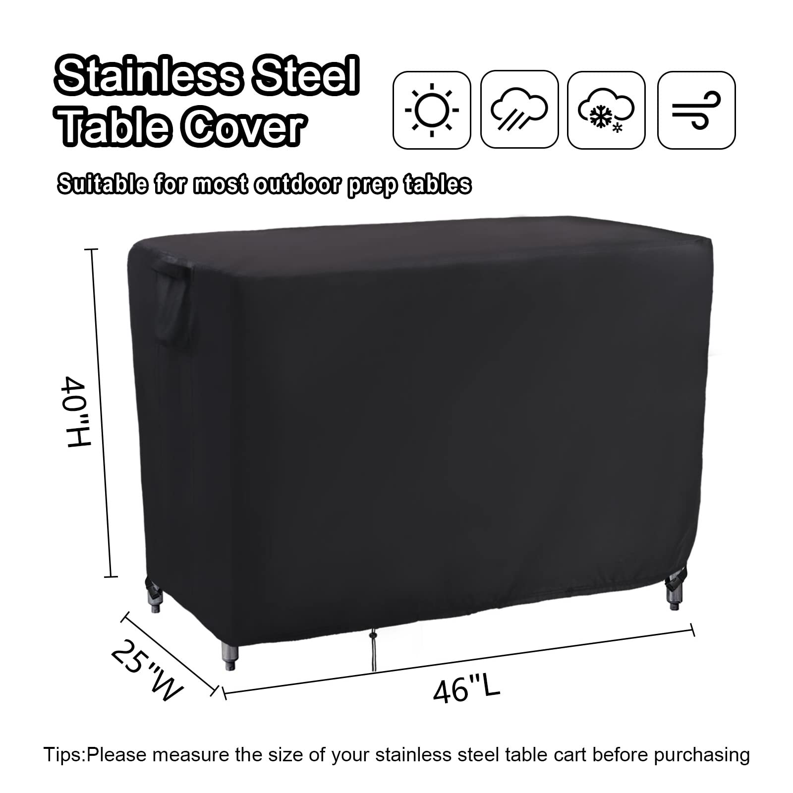Kingling Copertura per carrello di preparazione per barbecue esperto all'aperto per carrello di preparazione degli alimenti, 116 cm, impermeabile, in acciaio inossidabile, copertura per tavolo da