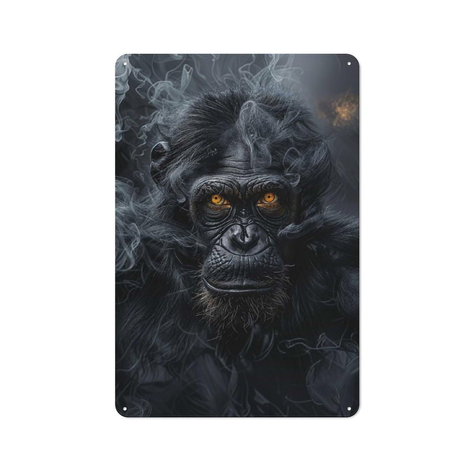 Junmoney Chimpanzee In Black Smoke Retro Metal Wall Sign 30X20cm Featuring For Hallway Wall, For Garage, Workshop And Man Cave Decoration