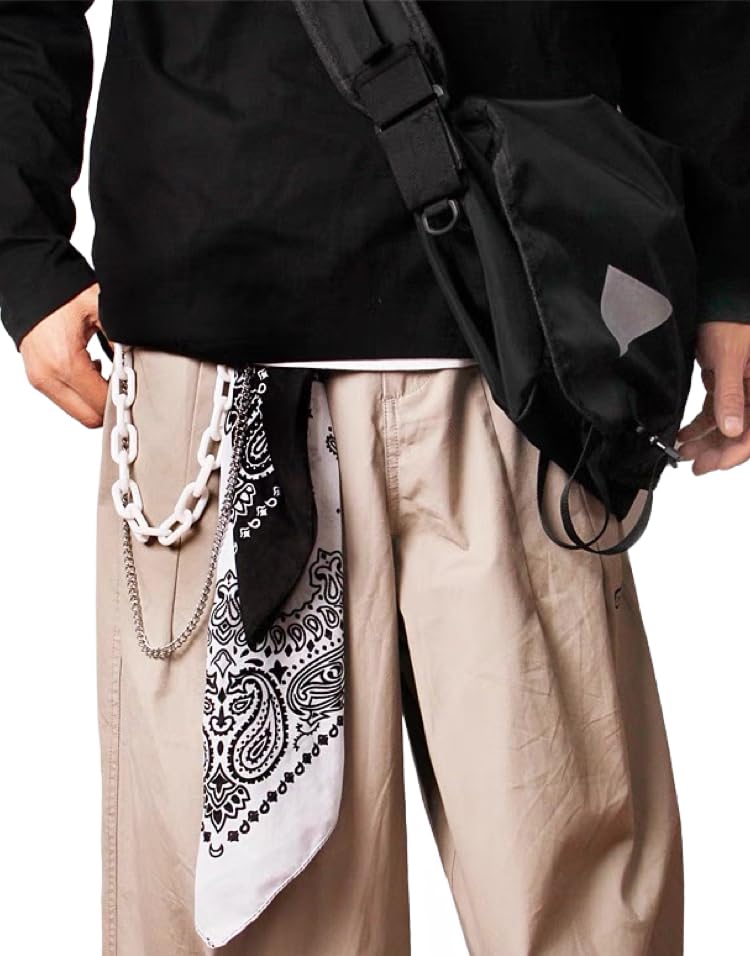 Punk Hip Hop Jean Pants Chain For Men - Black Belt Waist Chains Bandana Acrylic Layered Rapper Rock Accessories2