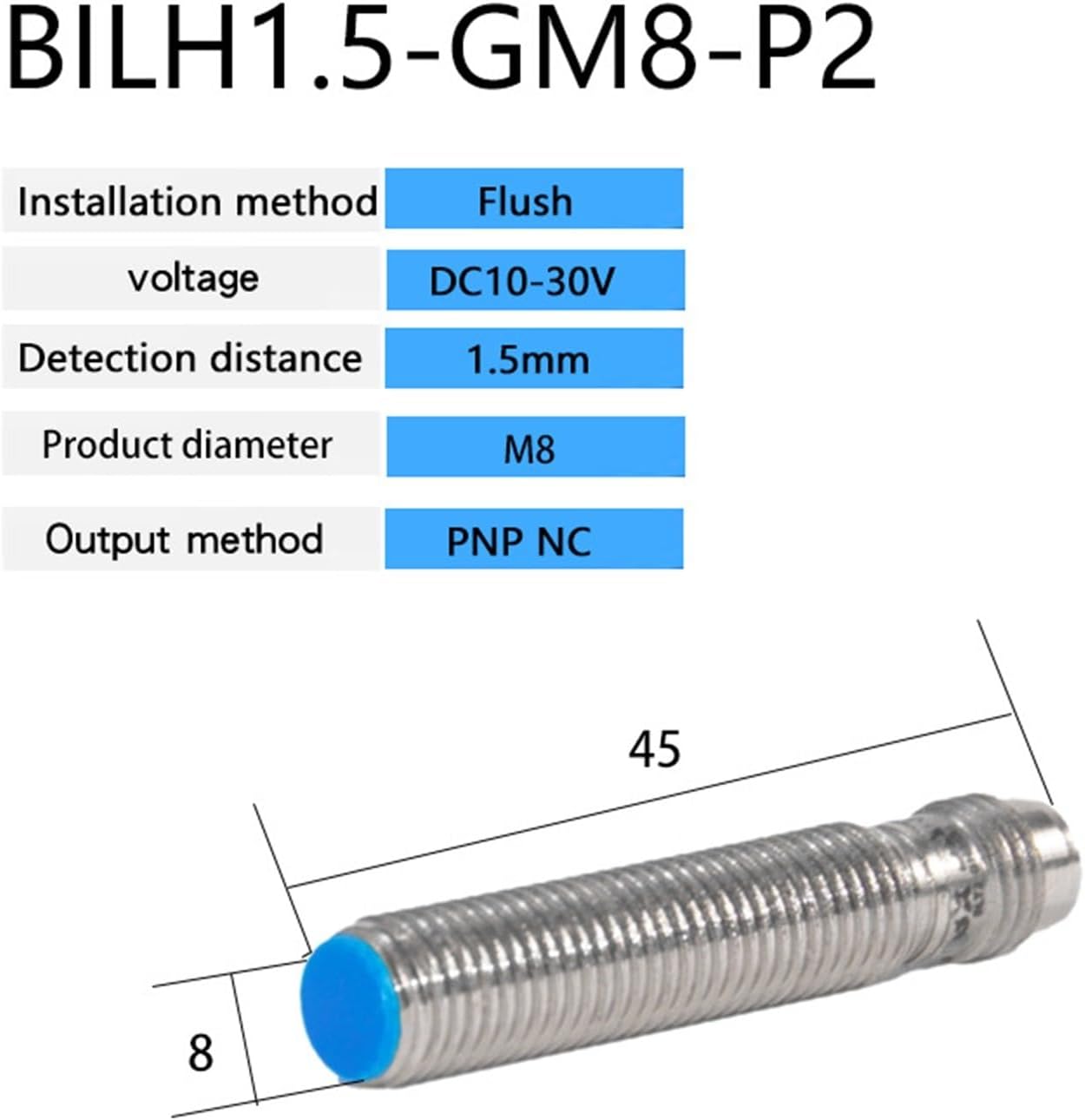 1pcs M8 Inductive Proximity Switch Sensor Flush DC 10-30V AC90-250V NPN PNP NO NC Output(PNP NC)