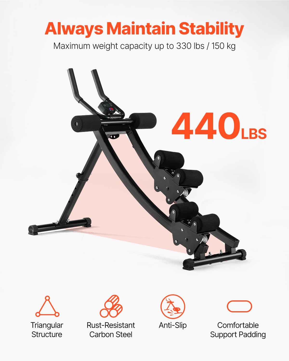 VEVOR AB Workout Machine, Attrezzatura per Core Allenamento Addominale a Doppio Binario, Capacità 200 kg, Allenamento Forza Ab Cruncher, Attrezzo Pieghevole Regolabile per Palestra Esercizi Fitness