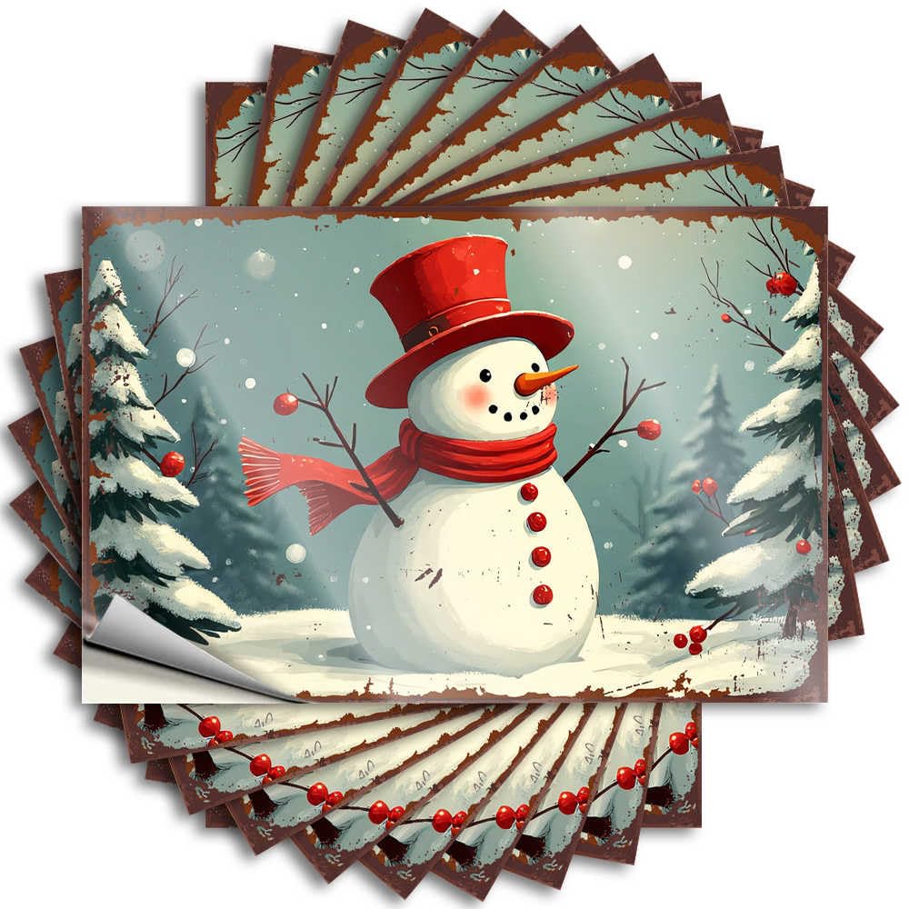 Lettering Sticker Bottle Crazy Snowman in Red Hat and Scarf On Winter Night for Fall - Stitch Easy Peel Removable(12X18CM)