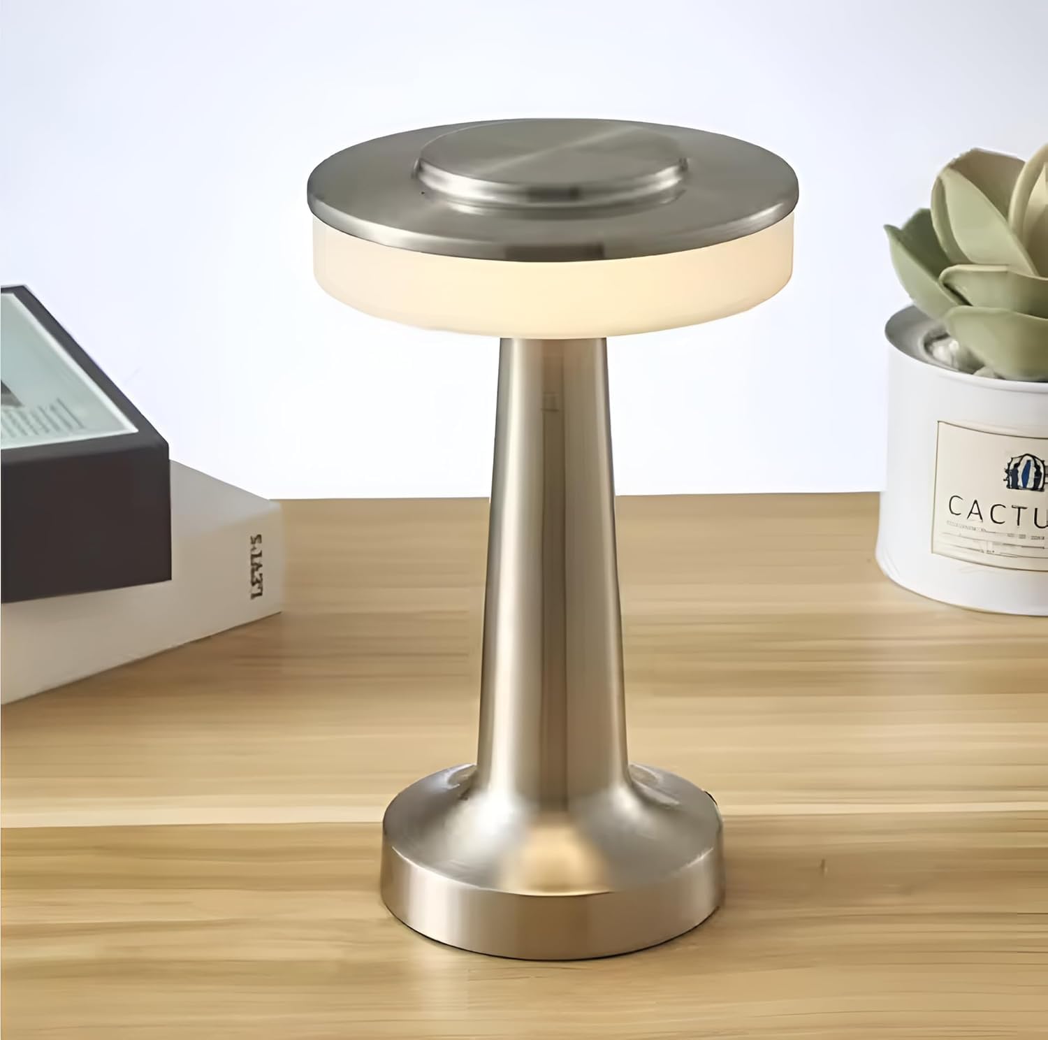 Modern Portable LED Table Lamp, Rechargeable Battery, 12-Hour Runtime, 3 Colour Modes, Dimmable, Silver (Silver)