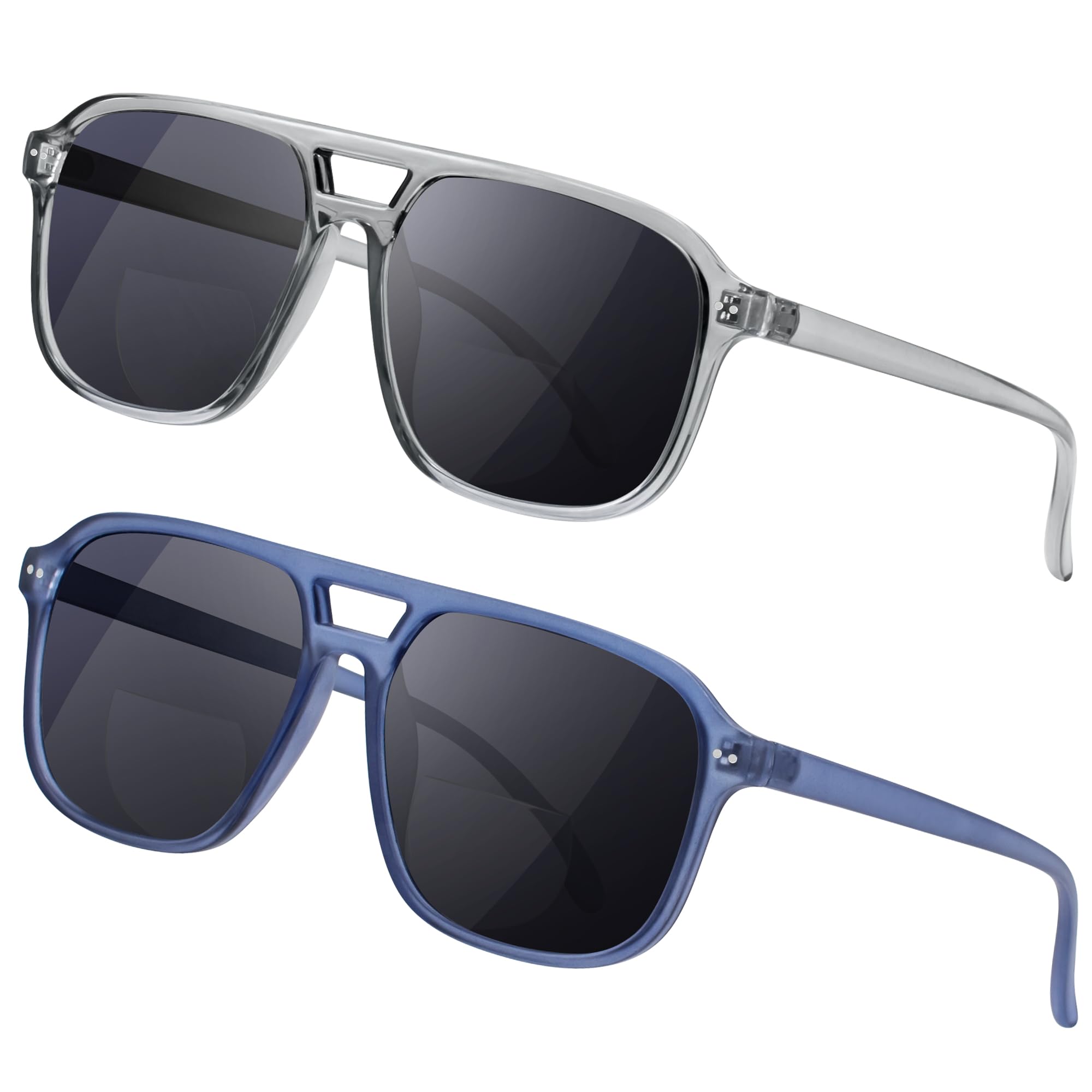 Madison Avenue Paquete de 2 lentes de sol de lectura bifocales de aviador retro para hombres y mujeres, lector de sol de moda para hombres y mujeres, protección UV