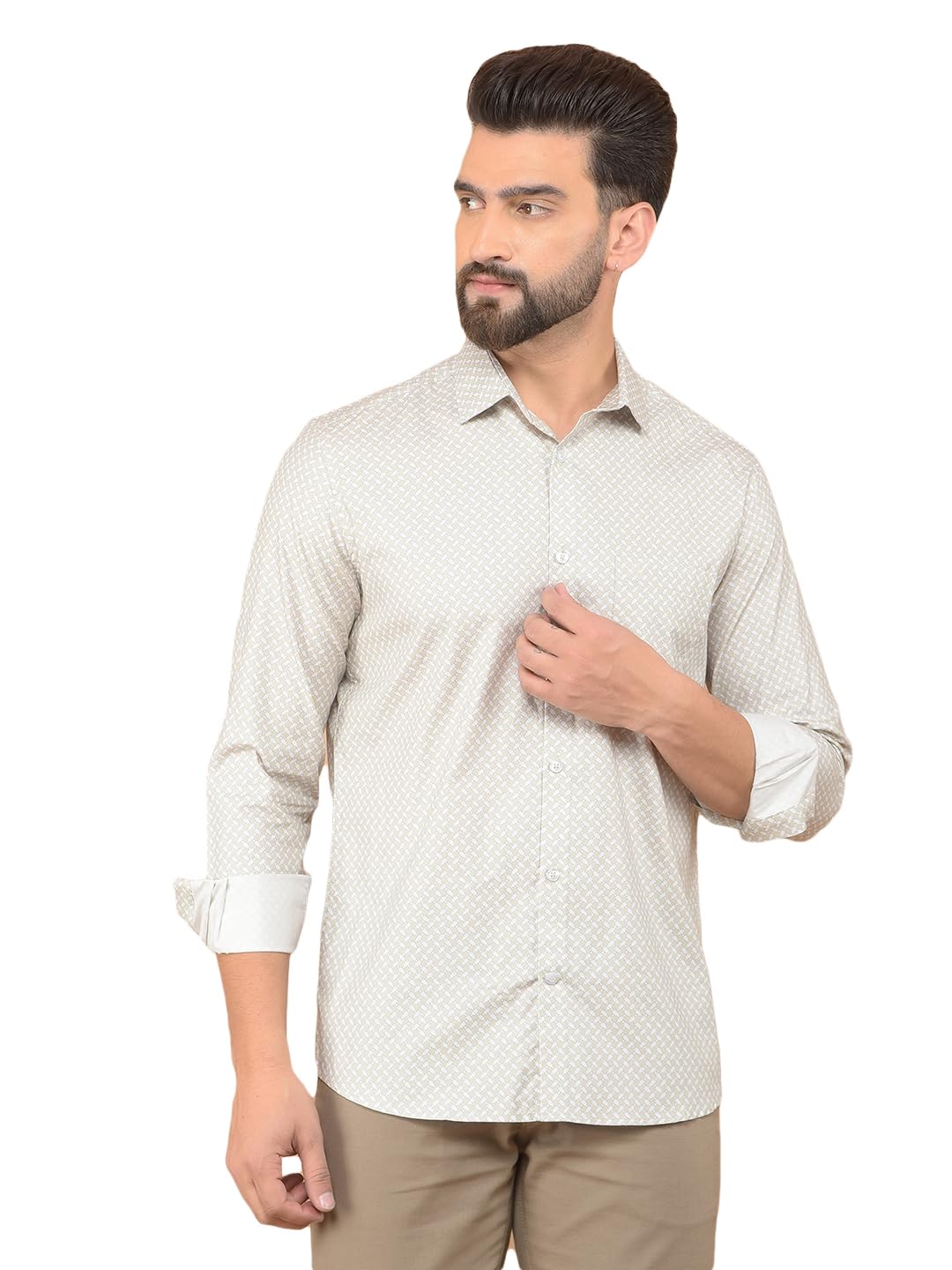Crimsoune Club Men's Beige Printed 100% Cotton Shirt-picture-13