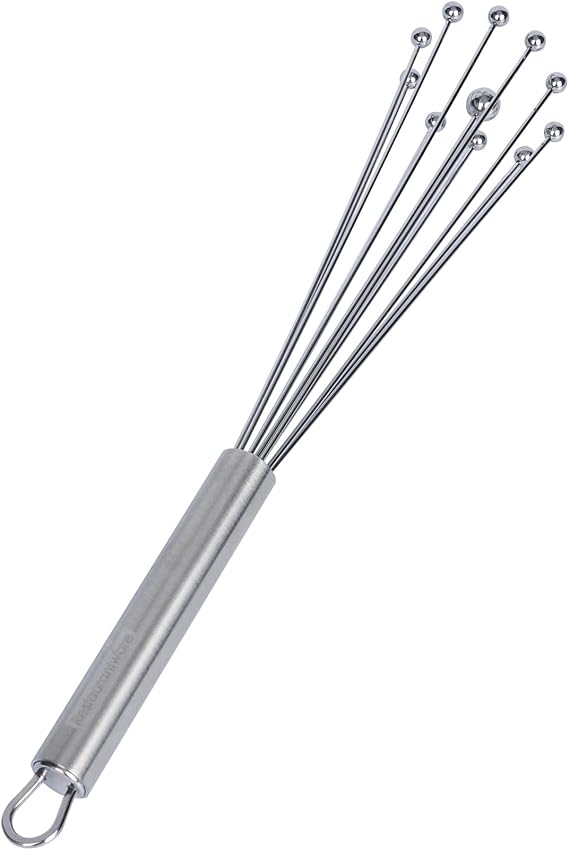 Restaurantware 10.5 in Stainless Steel Ball Whisk - German Standard Egg Beater with Ergonomic Handle, Dishwasher Safe - Manual Mixer Cooking Whisk for Baking, Stirring, Sauces, Beating