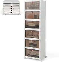 KOMFOTTEU Scatola portaoggetti a 6 livelli, contenitore impilabile con coperchi e ruote, scatola organizer trasparente, scatola pieghevole per camera da letto, soggiorno, 40 x 27,5 x 123 cm (6