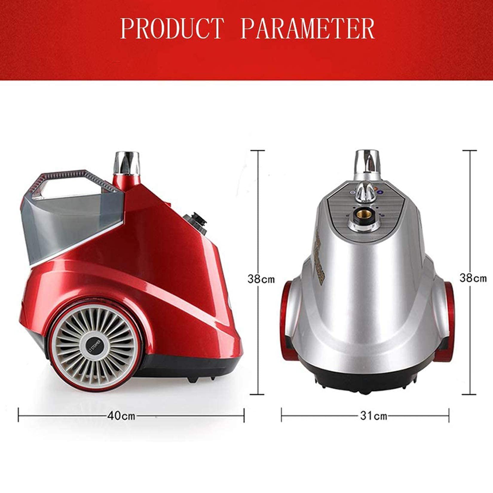 Piroscafo per indumenti verticale 2000W Piroscafo per abiti professionale per impieghi gravosi per uso commerciale, ferro da stiro a vapore per abiti domestici con serbatoio dell'acqua da 2 l, rosso