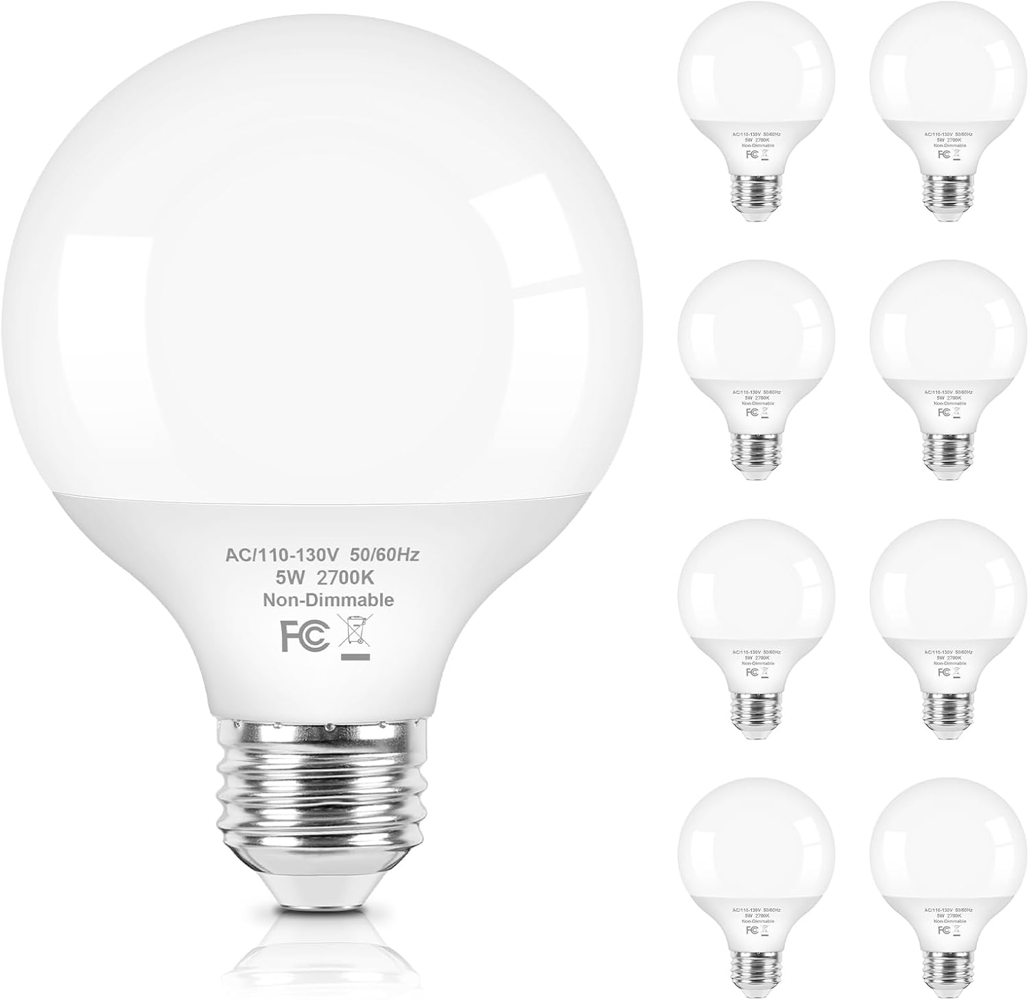 Brightever G25 LED Light Bulbs, 5W Vanity Light Bulbs for Bathroom, 60W Equivalent 5000K Daylight White Round Light Bulb, E26 Base, 600LM, Globe Light Bulbs Non-Dimmable, 12-Pack