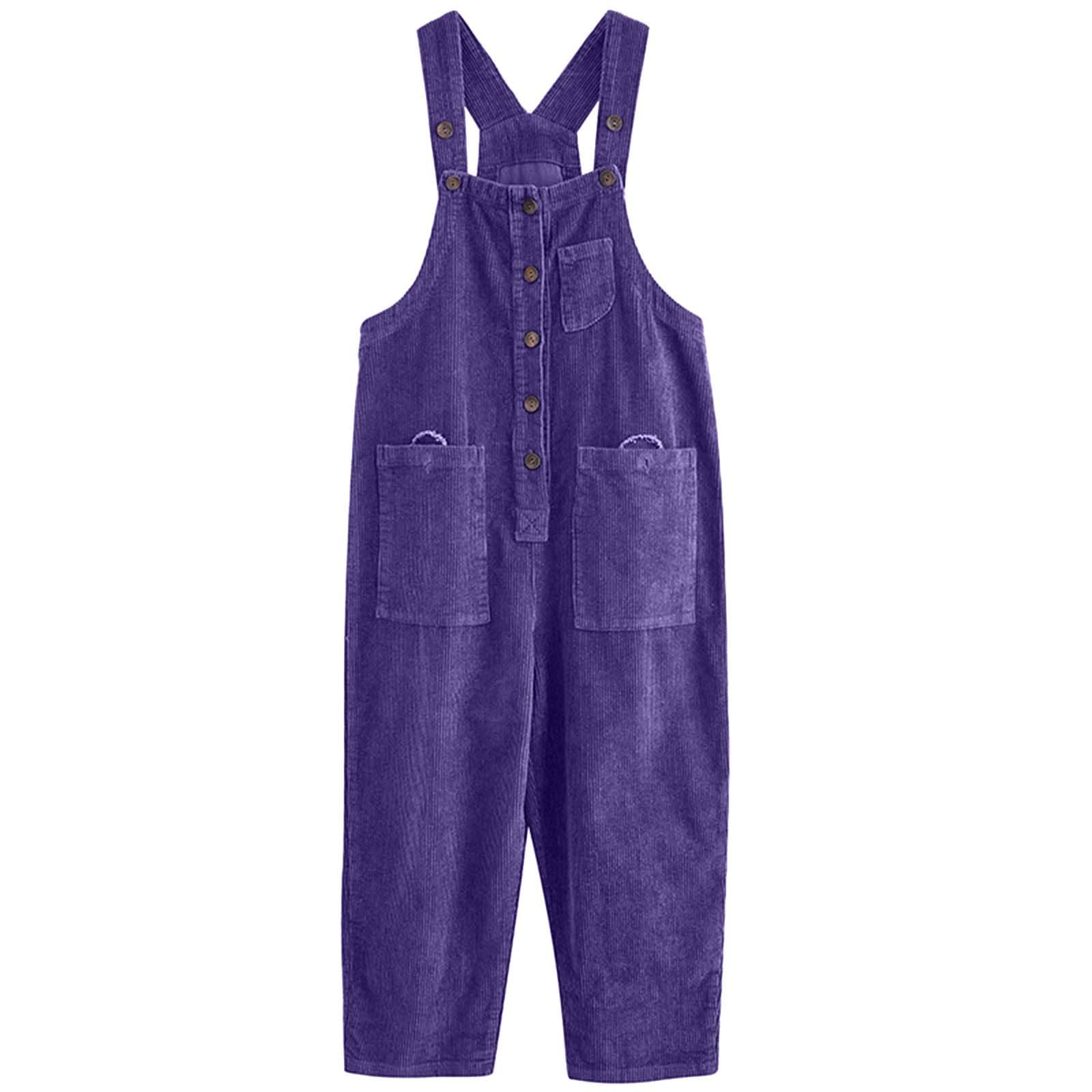 Generisch Warme Corduroy Overalls for Damen Loose Fit Adjustable Straps Long Bib Pants Wide Leg Jumpsuits with Pockets Frauen Normale Lockere Passform Cord Hosen Lässigbaggy Overall