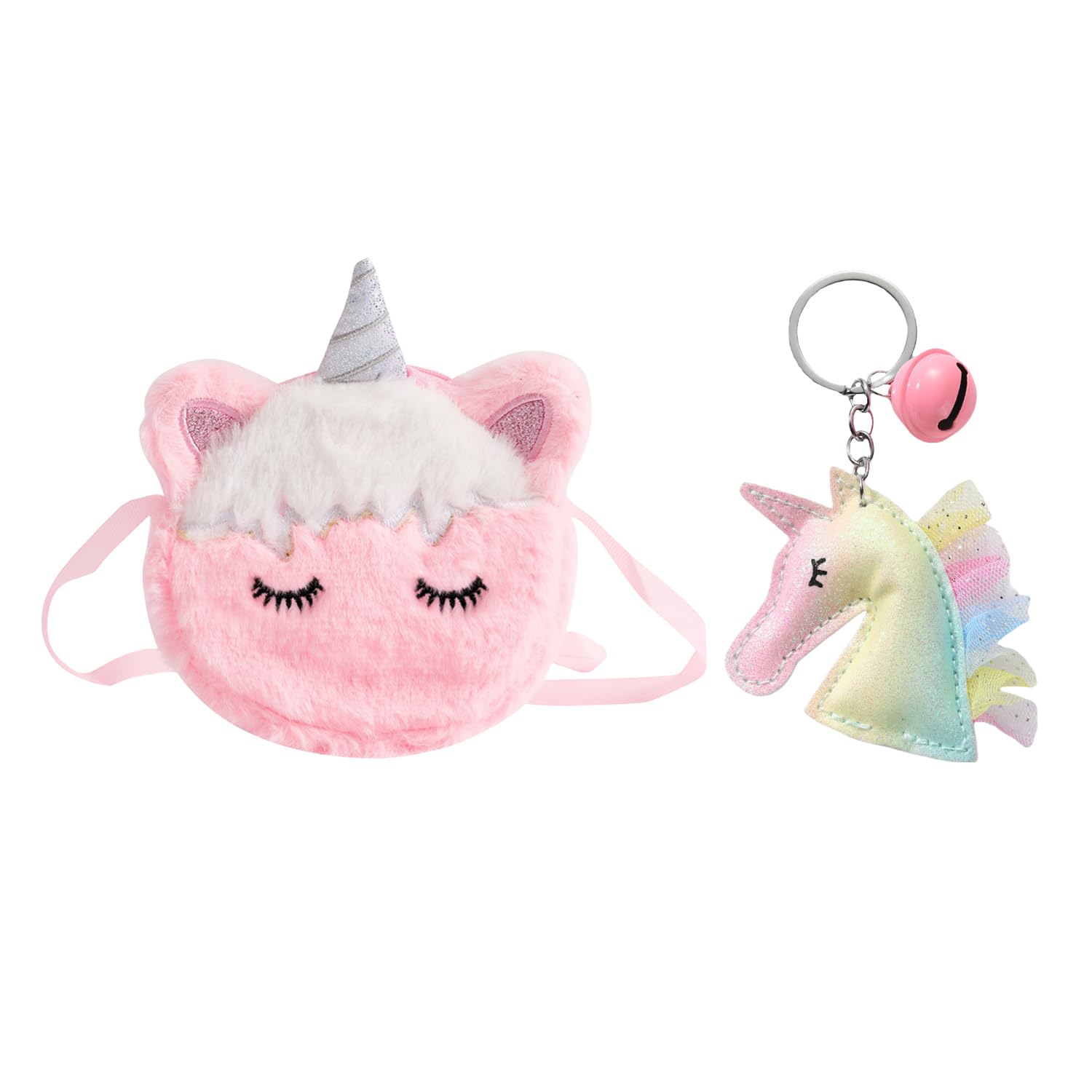 1 Bolso De Lujo De Dibujos Animados Y 1 Llavero, Linda Bolsa De Cuerpo Cruzado, Bolso Creativo De Monedas, Regalo De Niña.