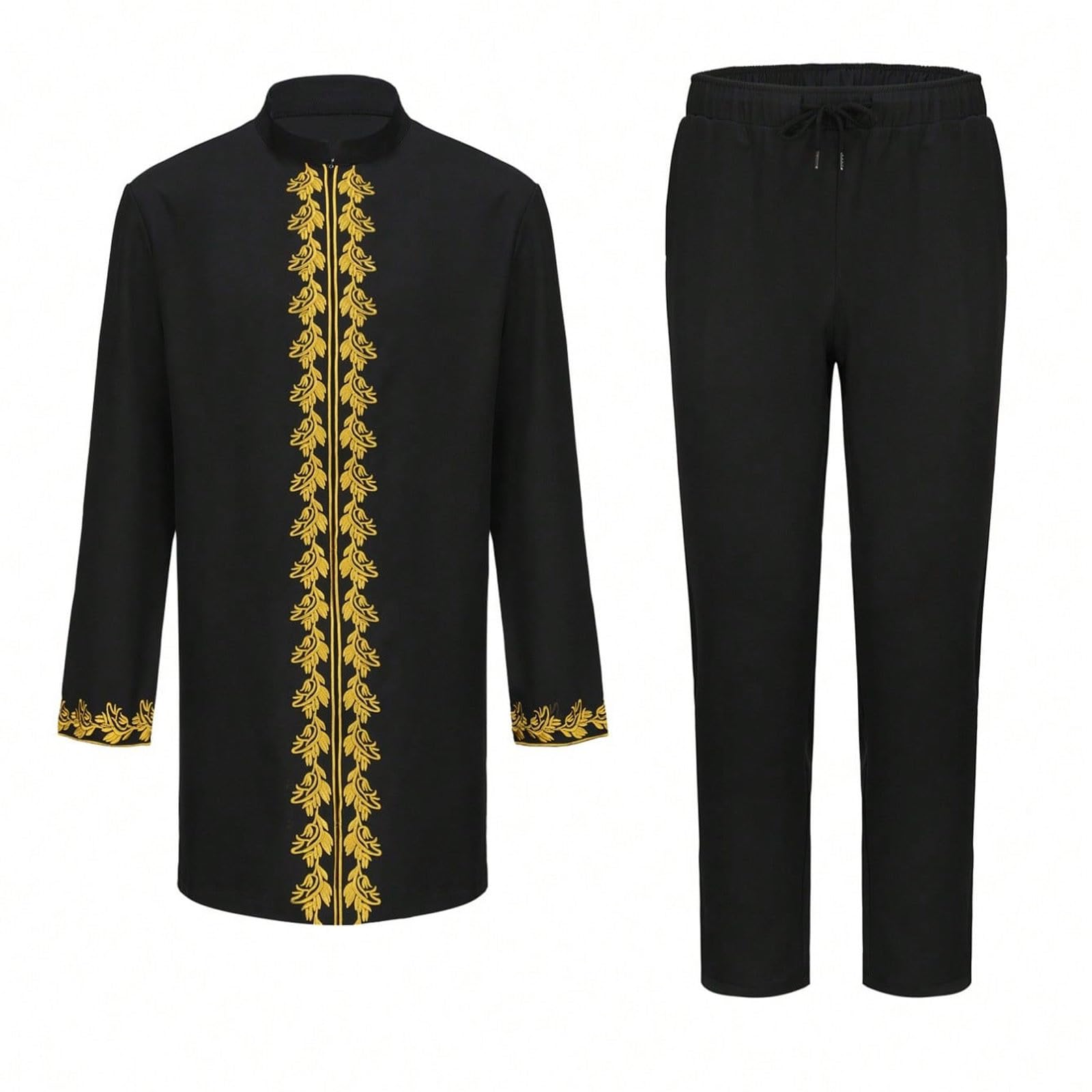 Generisch Traje étnico para hombre bordado de manga larga pantalones de estilo casual de juneteenth tradicional conjunto de dos piezas para el tiempo libre versátil portátil elegante