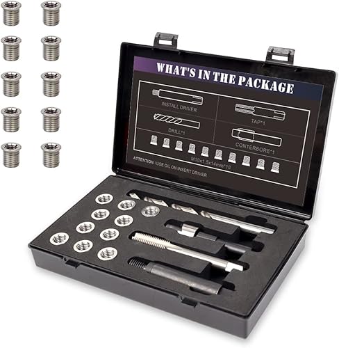 Kit de reparación de rosca M10x1.5 con taladro HSS de inserción de 0.551 in, grifo, avellanado, controlador de instalación, inserto de acero