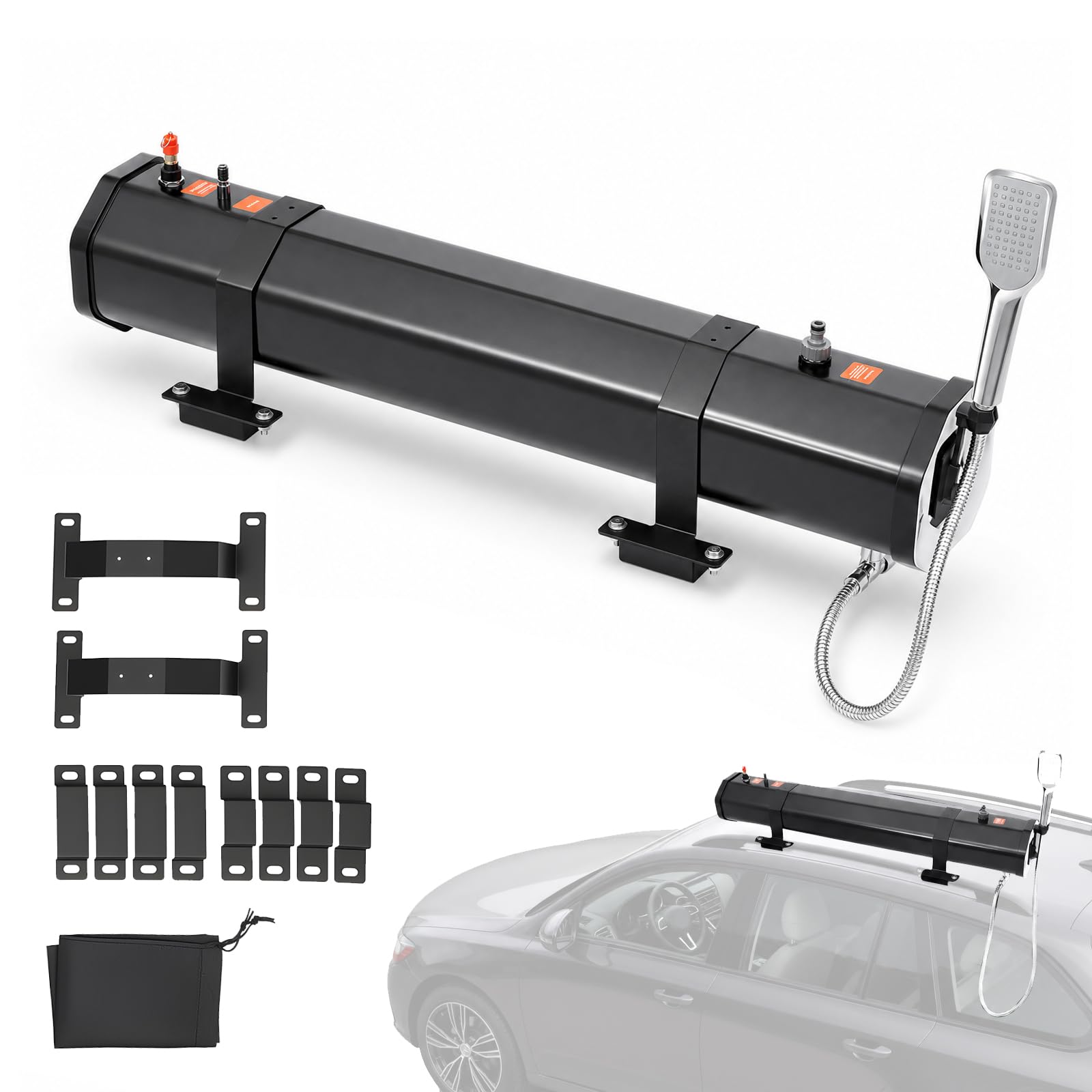 Dachgepäckträger-Wassertank Wasserspeicher mit 30L Solar-Duschtank & Druckpumpe (1.6 bar), Campingdusche Camping Dusche Outdoor für Kofferräume Überrollbügel Querträger