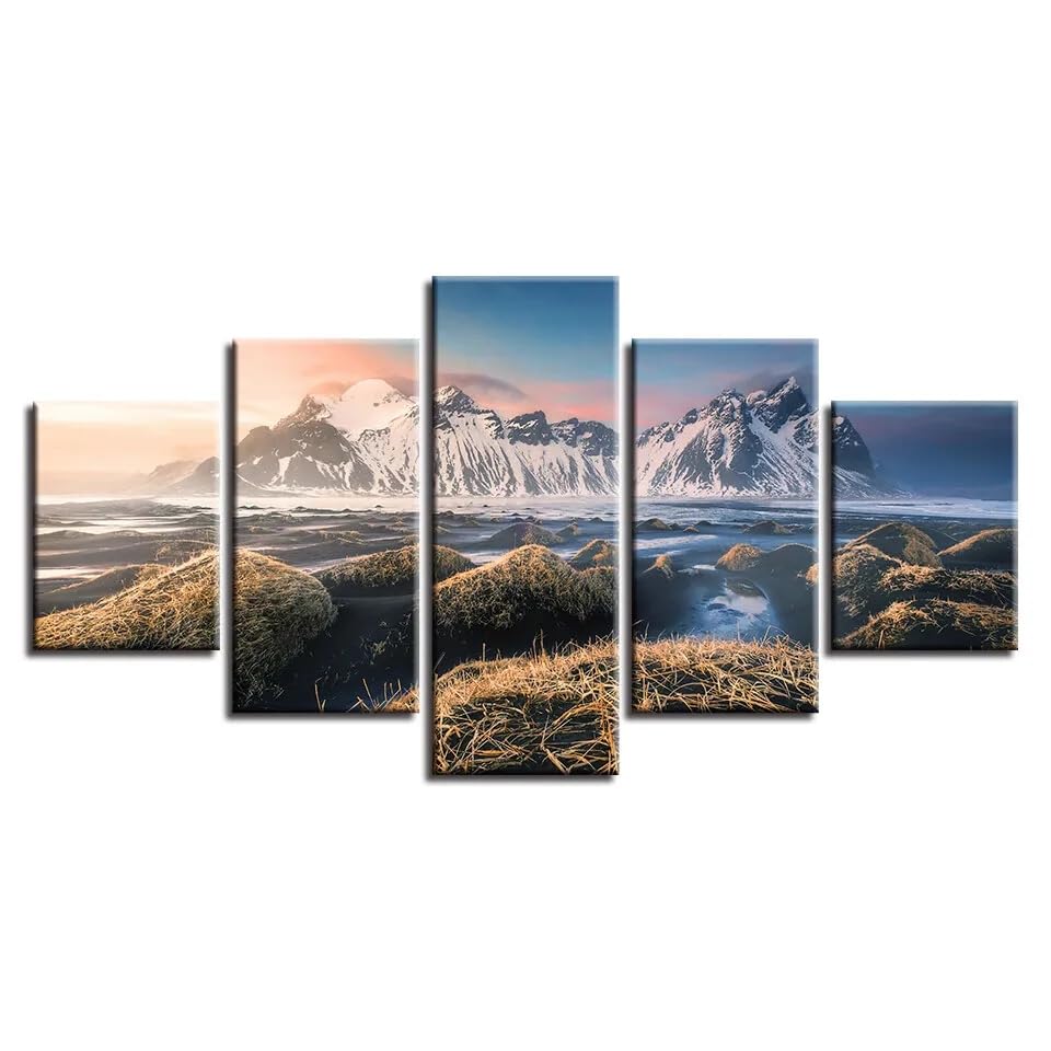Tableau d'art mural Islande en 5 parties ANROU | Toile décoration maison 100x50cm encadrée