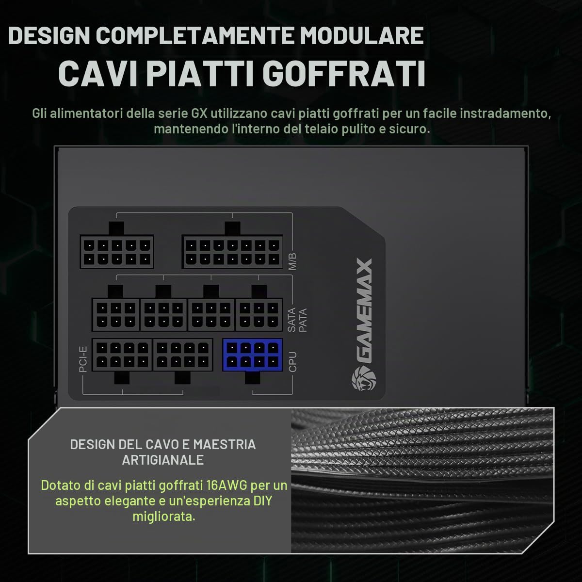 GAMEMAX GX 850GF Alimentatore PC 850W completamente modulare ATX 3.0 con cavo 12V-2x6 e supporto PCIe 5.0, 80 Plus Gold, All-Solid capacitors, ventola FDB da 120 mm, cavo in rame goffrato, cavo piatto