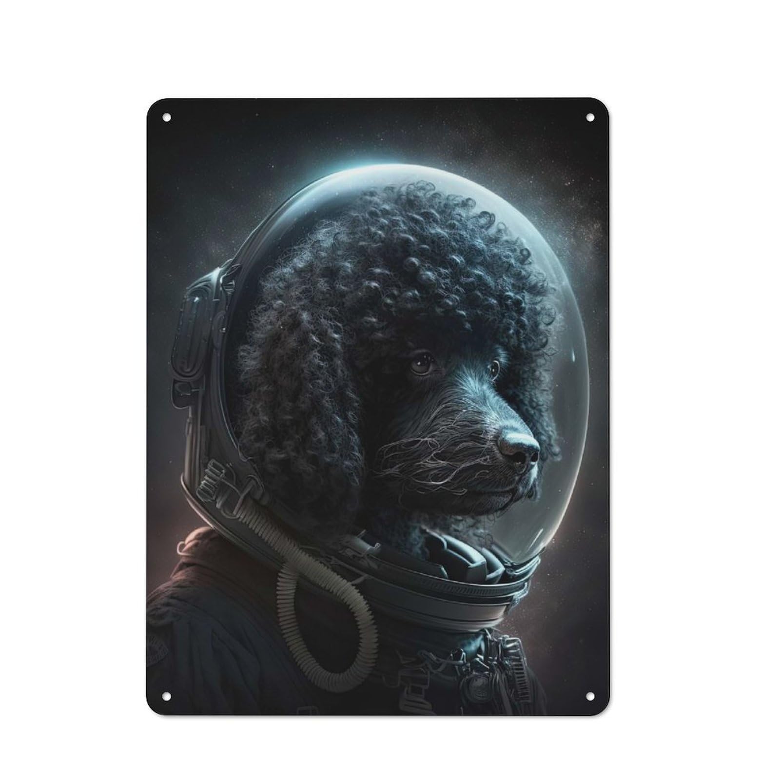 Junmoney Style-23 40X30cm Vintage Tin Sign With Black Poodle Astronaut For Hobby Room Or Studio, For Winter Interiors And Metal Sign Collectors