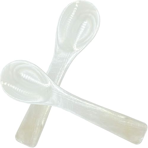 Wenplus - Paquete de 2 cucharas de caviar de 3.55 pulgadas hechas a mano, cuchara de caviar con mango redondo con una caja de almacenamiento de