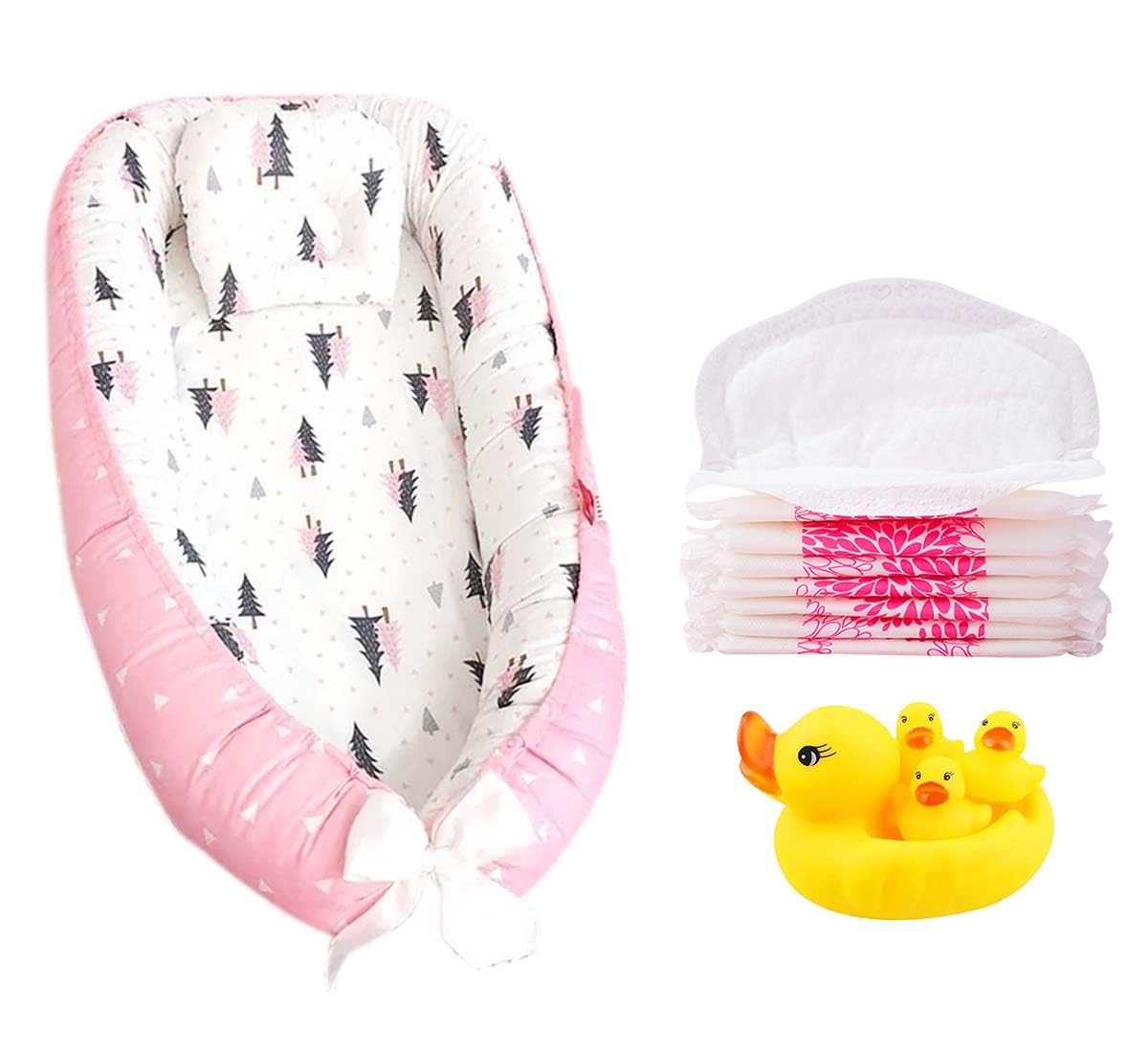 Star Babies Buy 1 Get 2 Free (Baby Sleeping Bed Pod with Free Breast Pad 20pcs, Rubber Duck toy)-Pink
