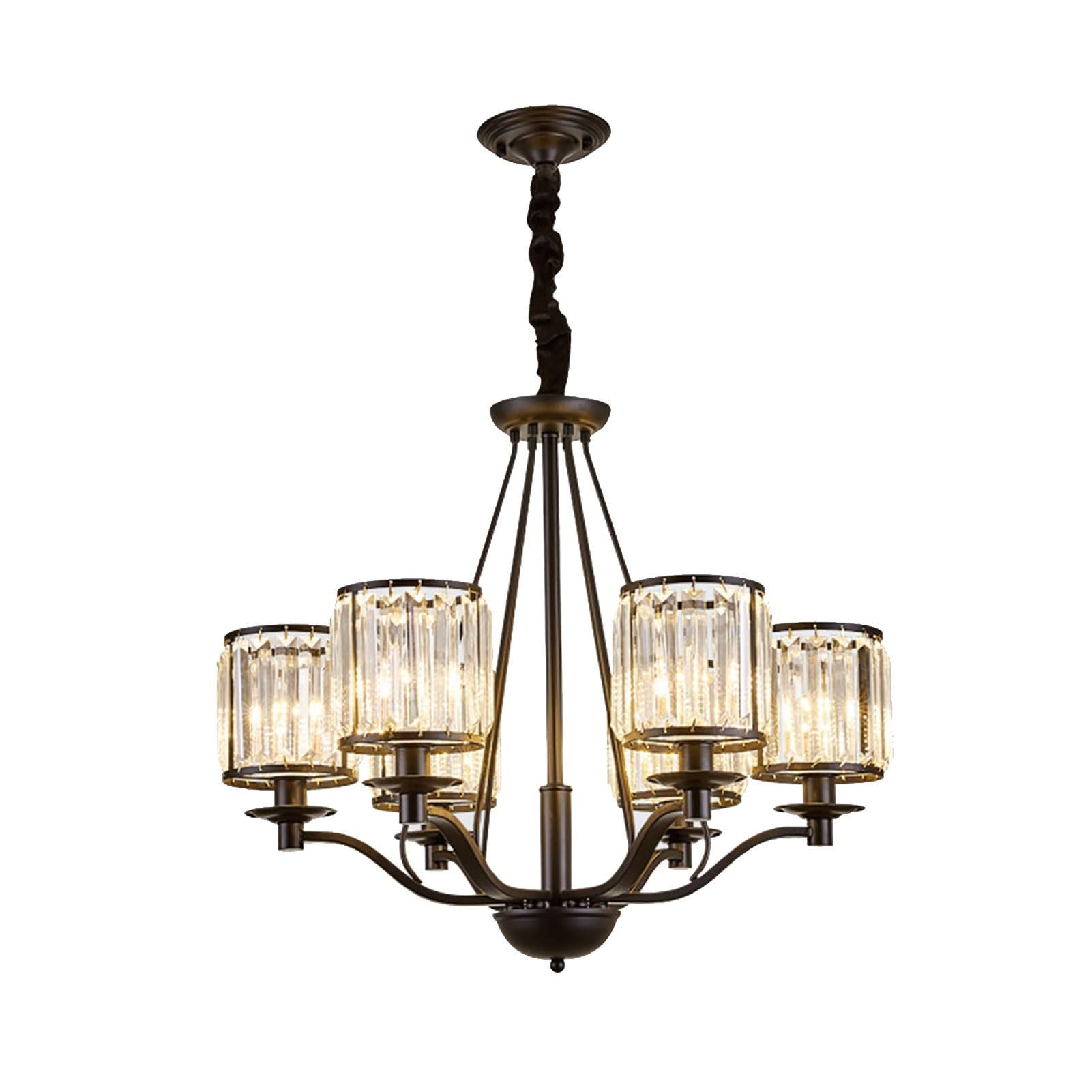 V-intage Iron Art Crystal Chandelier - Simple Glass Pendant Light Adjustable Hanging Ceiling Lighting Fixture Compatible with Kitchen Island Bedroom Hallway (Color : 6-Lights)