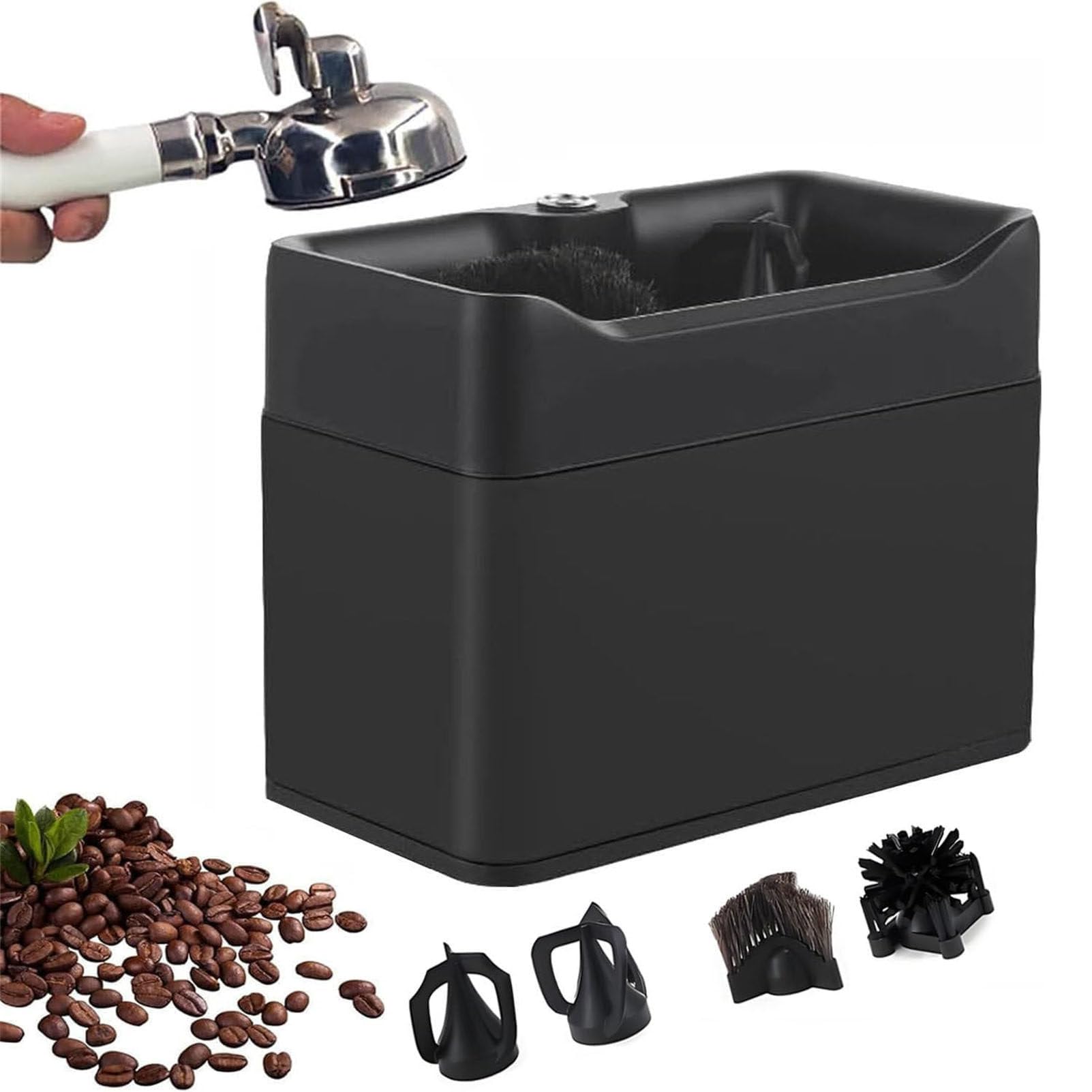 Filtro eléctrico automático de puerta y soporte de filtro de espresso herramienta de limpieza con limpiaparabrisas para el hogar o bares comerciales, color negro