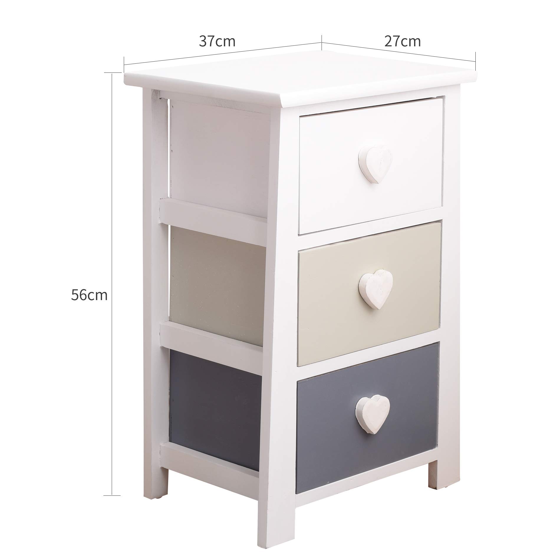 Rebecca Mobili Table De Chevet 3 Tiroirs Shabby Chic Blanc Gris - 59.5 X 30 X 25 Cm Montée