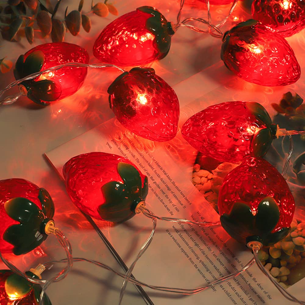 NINEFOX 1.5 M/59 Inch Strawberry String Lights, 10 LEDs Strawberry Lights, LED Fairy Lights Fruit Strawberry String Lights for Wedding Home Birthday Garden Yard Patio