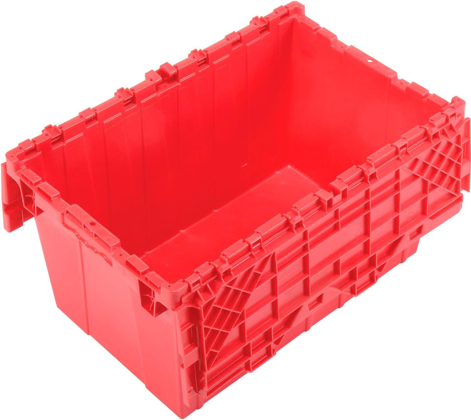 Red Plastic Hinged Lid Storage Container 25-1/4 x 16-1/4 x 13-3/4