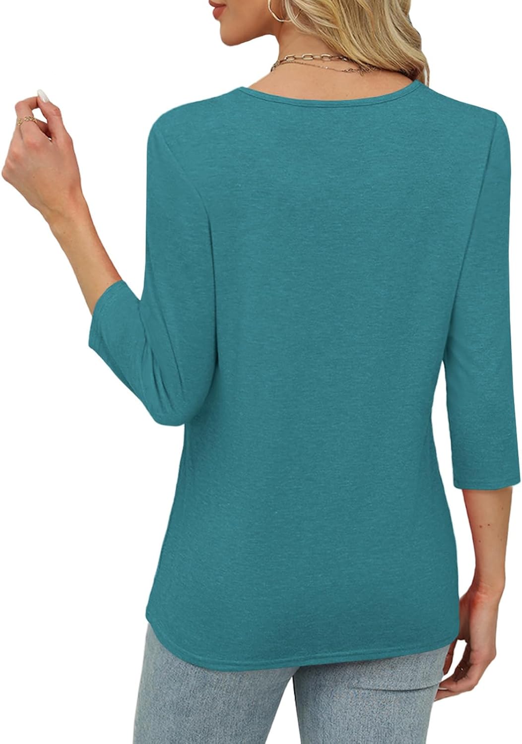 Spring Tops for Women 3/4 Length Sleeve Crew Neck Pleated Blouse Dressy Casual Womens Tops S-XXL - Image 2