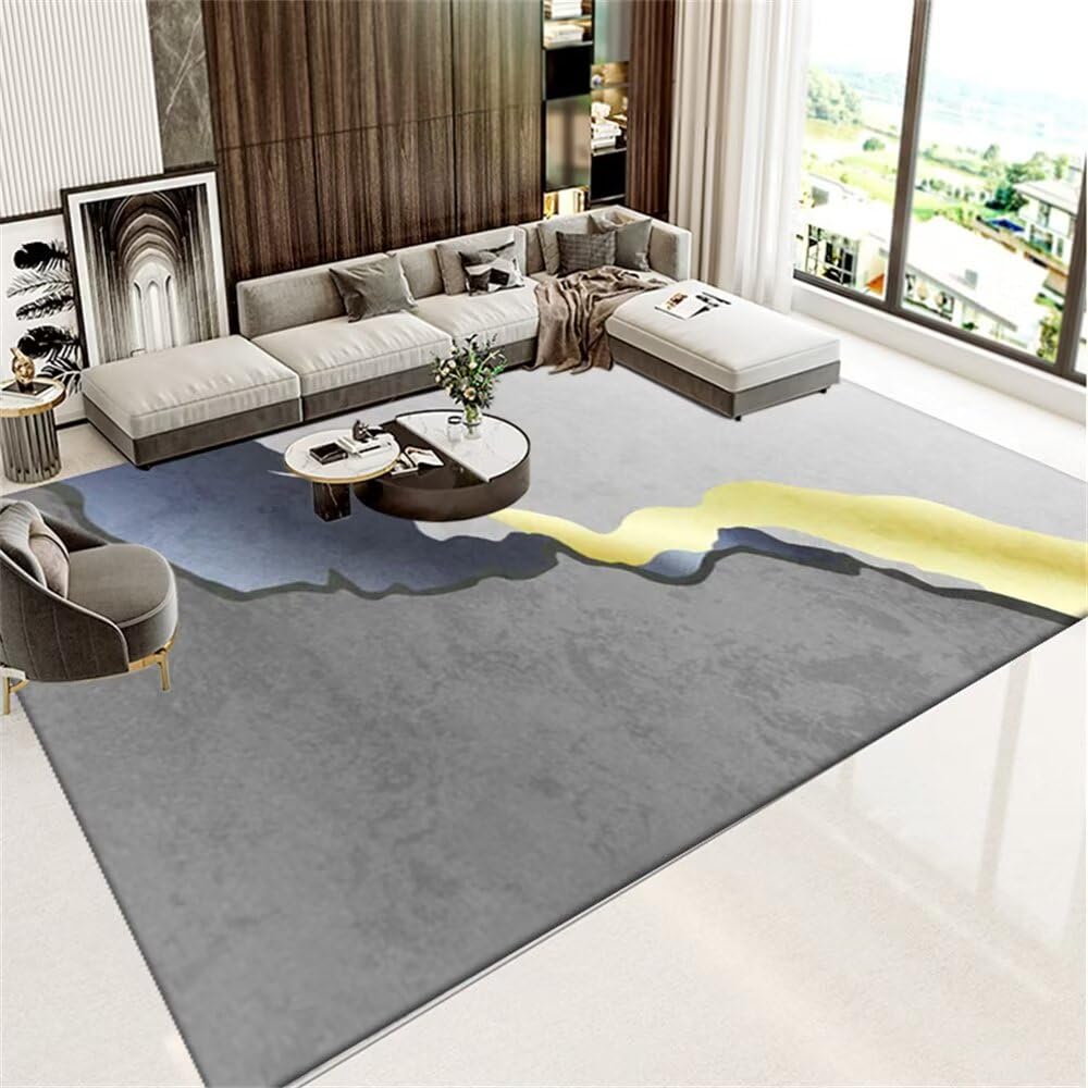 Tapis de salon gris 200x250cm lavable au motif floral abstrait