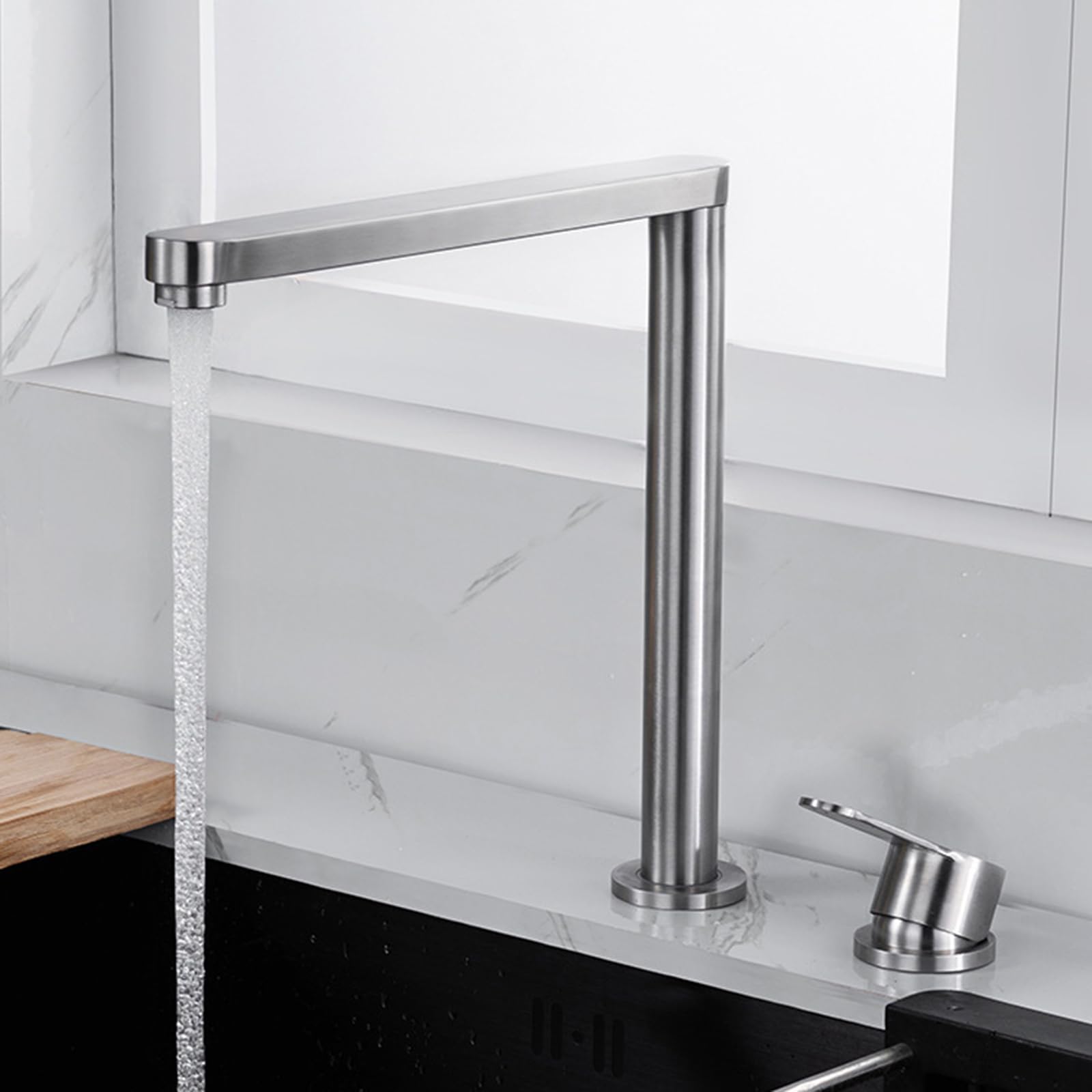 XJTNLB Grifo Cocina Plegable Bajo Ventana Cepillado Grifos de Cocina Fregadero Monomando Grifo Mezclador Cocina Fregadero Oculto de Elevación