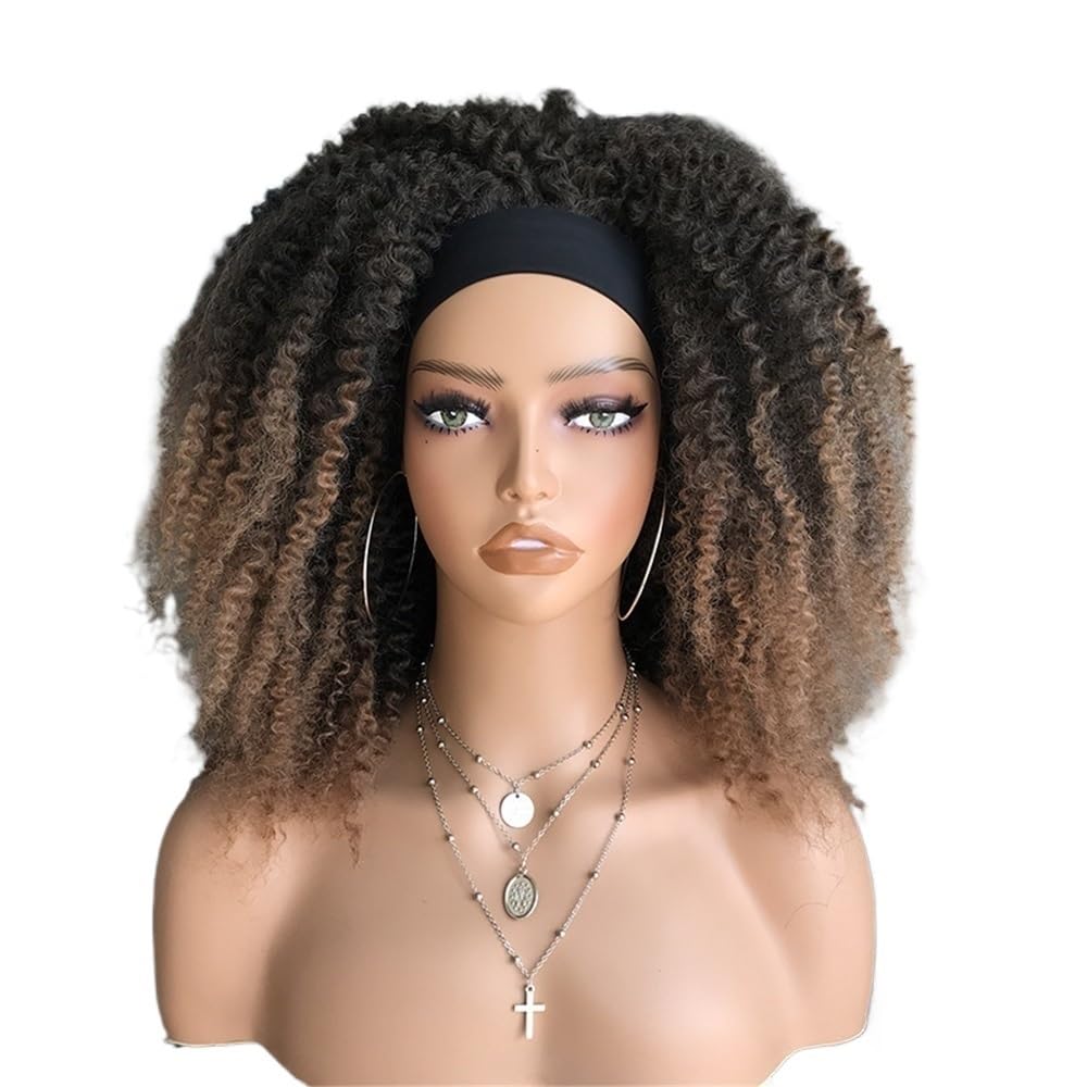 xiuling4568 18 inch Headband Wigs for Women, Afro Kinky Curly Synthetic Heat Resistant Fluffy Wigs Hairs Extensions(#1B/27)