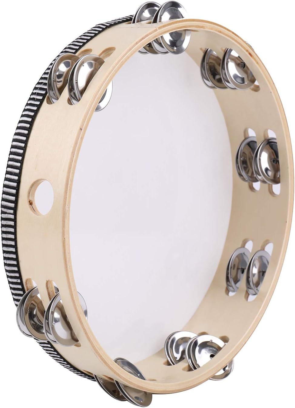 Tosnail 10 Inches Tambourine, Hand Held Tambourine with Metal Double Rows 16 Pairs Jingles for adults, Drum Bell Percussion Drum
