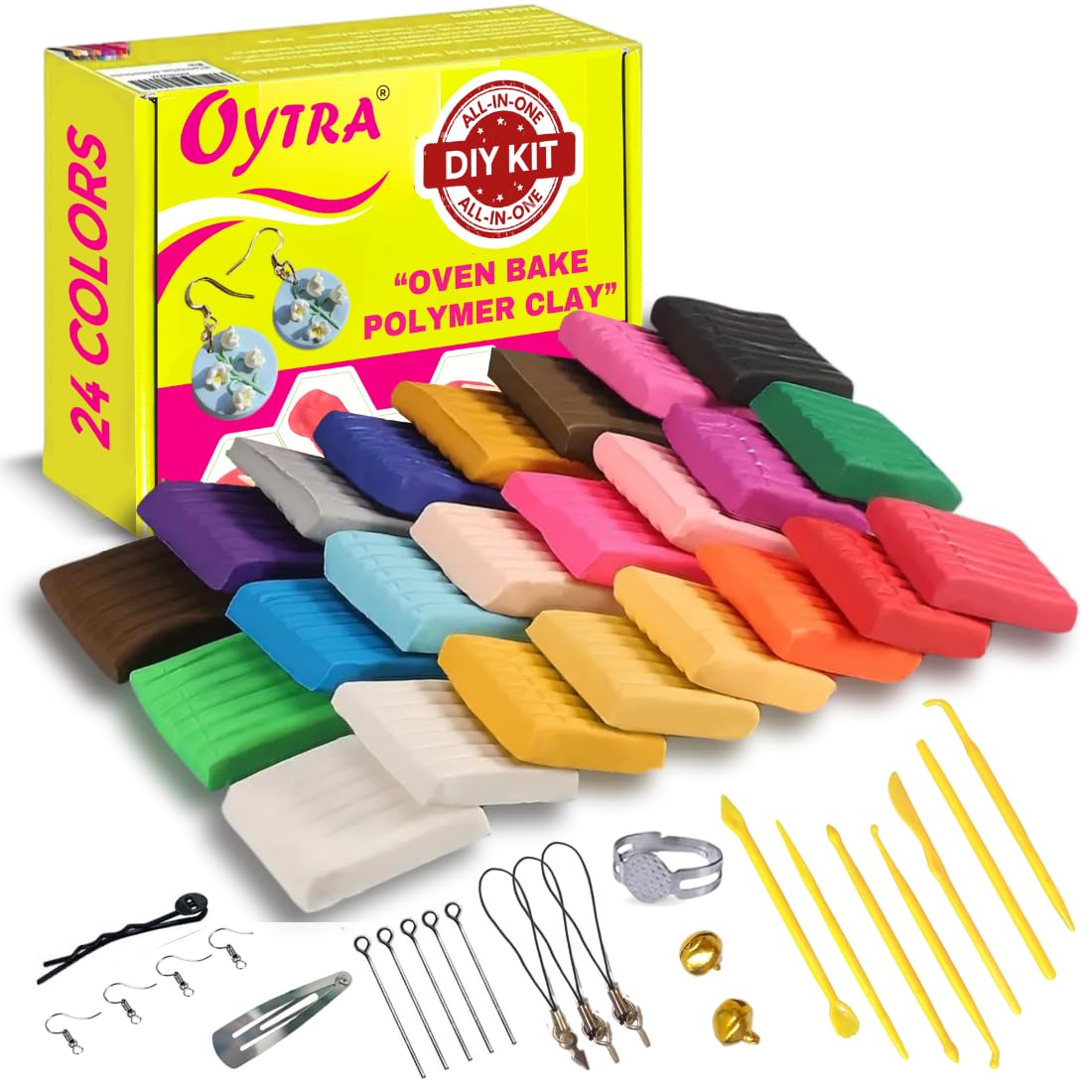 Oytra 24 Color Polymer Clay Make and Oven Bake Set with Jewelry Making Accessories Kit Tools Non Air Dry Plasticine PVC Material