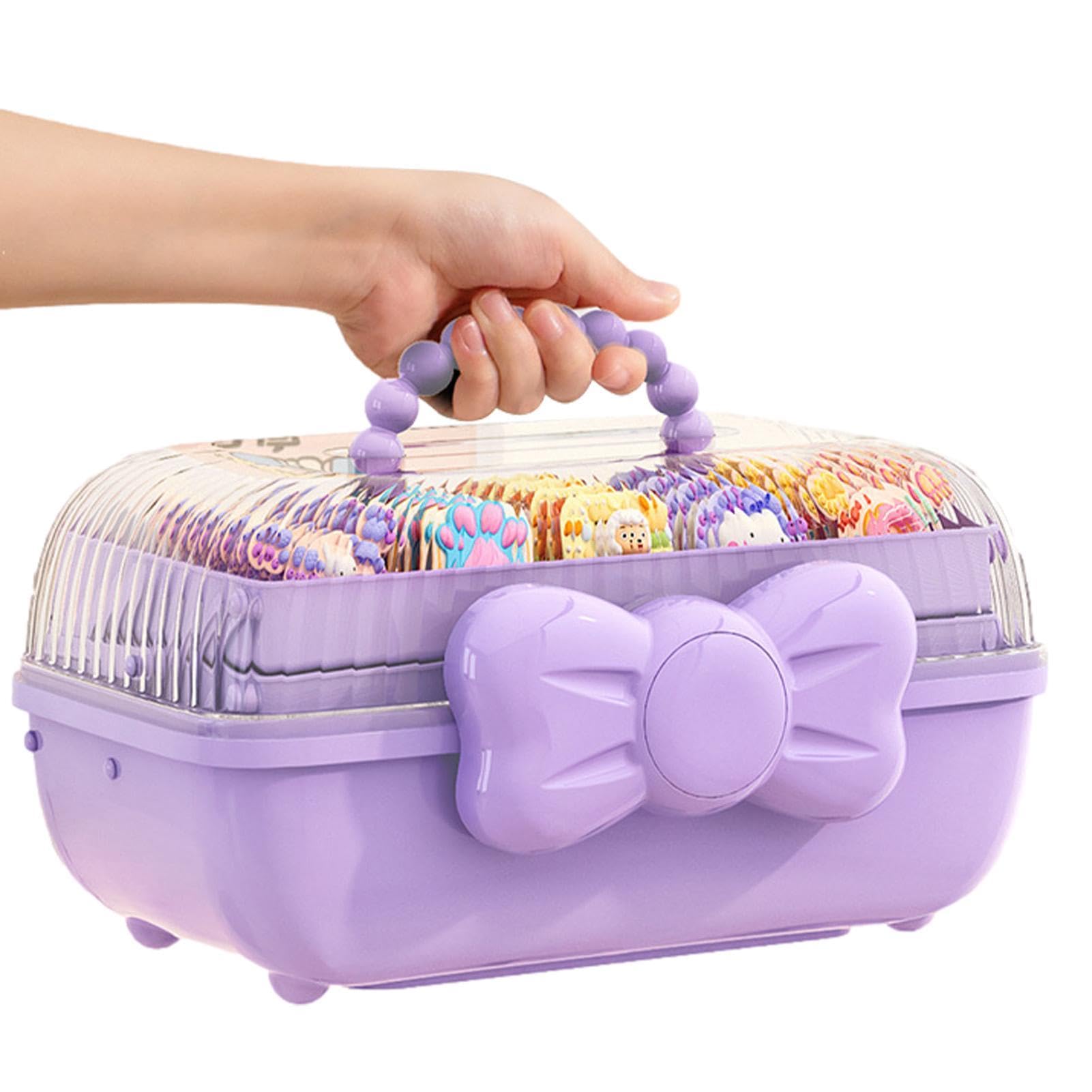 Generic Feminine Hair Accessory Organizer | 3-Layer Storage Box with Handle | 27.5*14.5*15cm | Purple