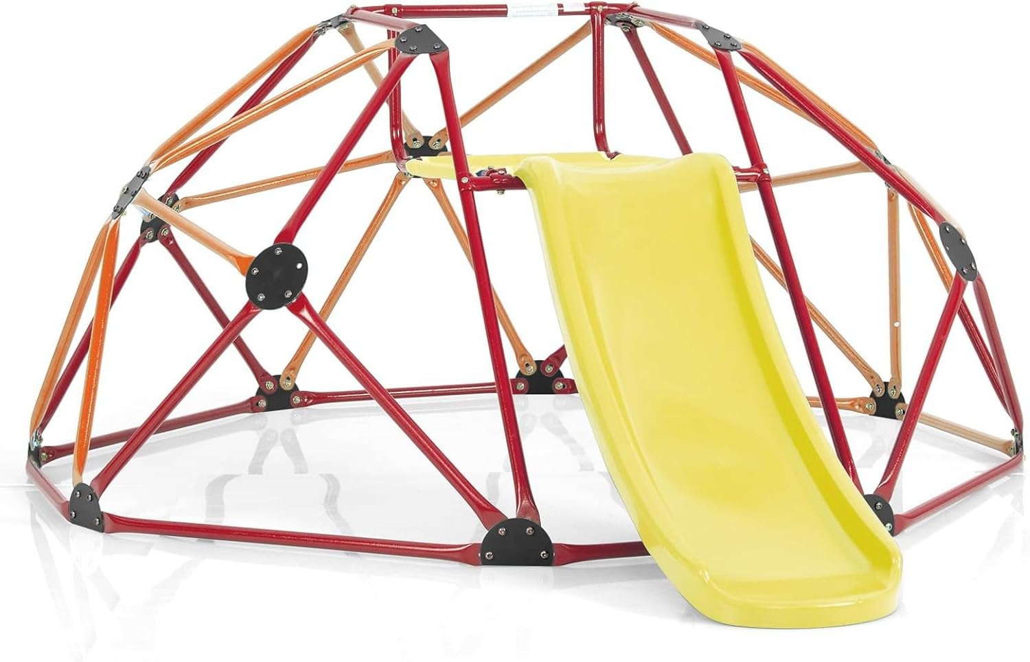 Climbing Dome with Slide, Kids Outdoor Jungle Gym Geometric Dome Climber, Steel Frame, 8FT Climb Structure Backyard Playground Center Equipment for Toddlers (Orange + Yellow)