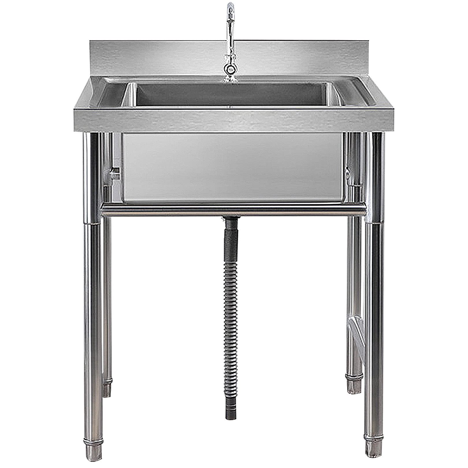 ZQFHSX Commercial Kitchen Sink, Catering Professional Outdoor Large Capacity, Free-standing 304 Stainless Steel Sink(19.7in/23.6in)