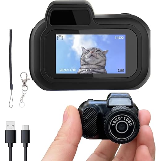 Msiud Mini Digital 128 GB Camera, Spot Shooting, Compact, Small, LCD Display, Card, Monorreflexes, Portable Video Recorder, Operation, Keychain, Memory, Photography, Vlogging,
