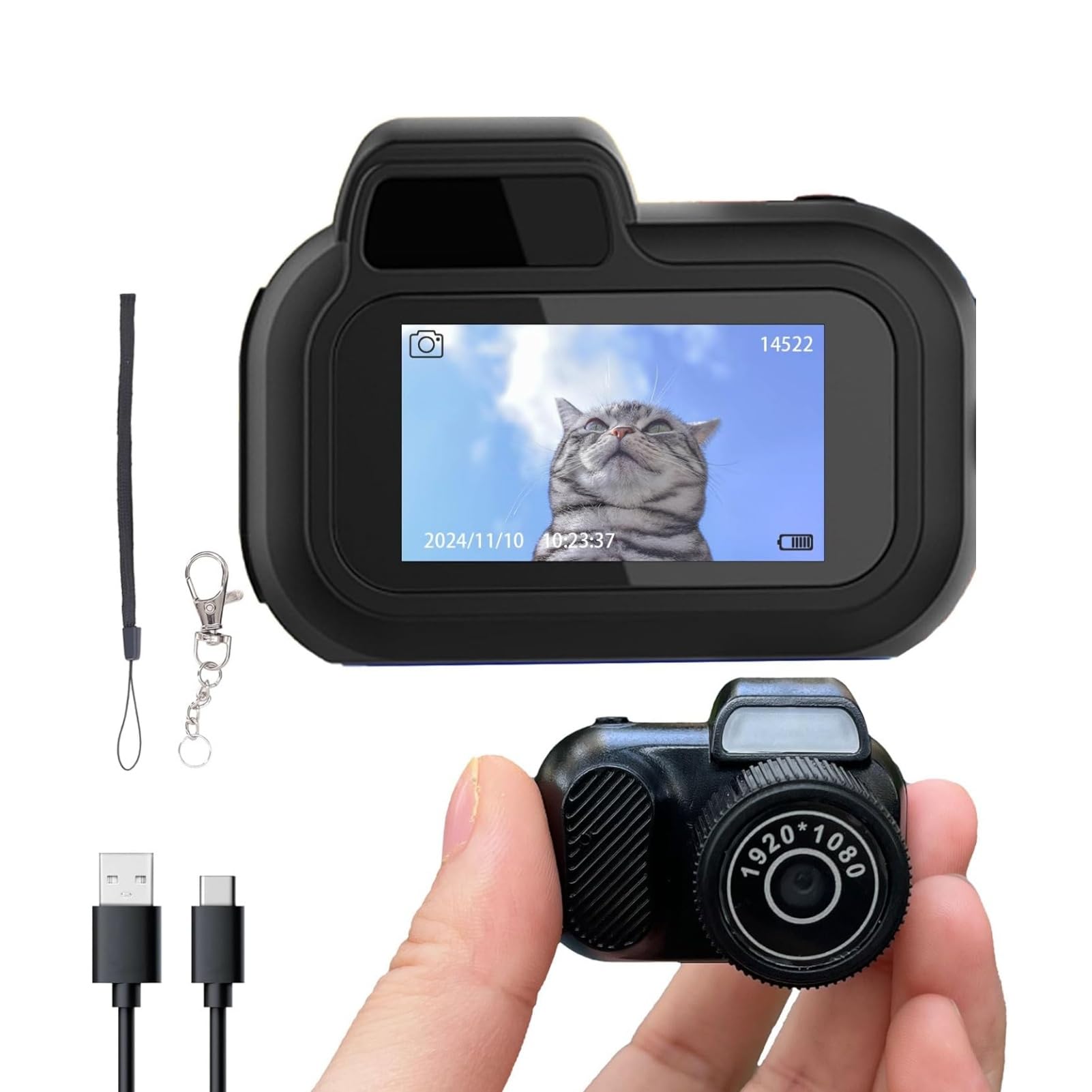 Mini Digital 128 GB Camera, Spot Shooting, Compact, Small, LCD Display, Card, Monorreflexes, Portable Video Recorder, Operation, Keychain, Memory, Photography, Vlogging,