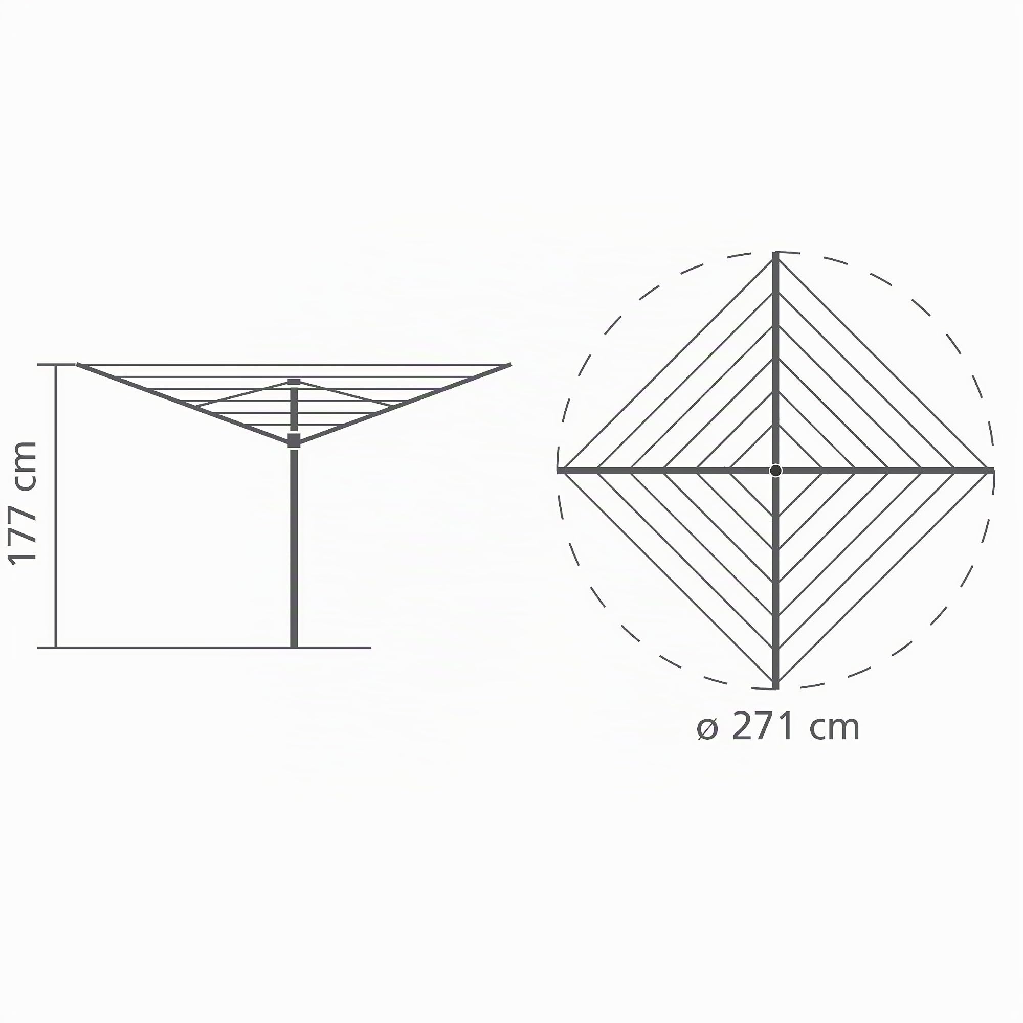Brabantia - Tendedero Rotary Essential - con Soporte para jardín - Sistema Tipo Paraguas - Cuerdas resisitentes a los Rayos UV - Antideslizantes - Sólido Anclaje - Metallic Gris - 40m