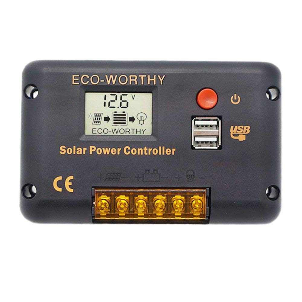 DCHOUSE Controlador solar de 20 A, panel solar, regulador inteligente con pantalla de puerto USB, 12 V/24 V