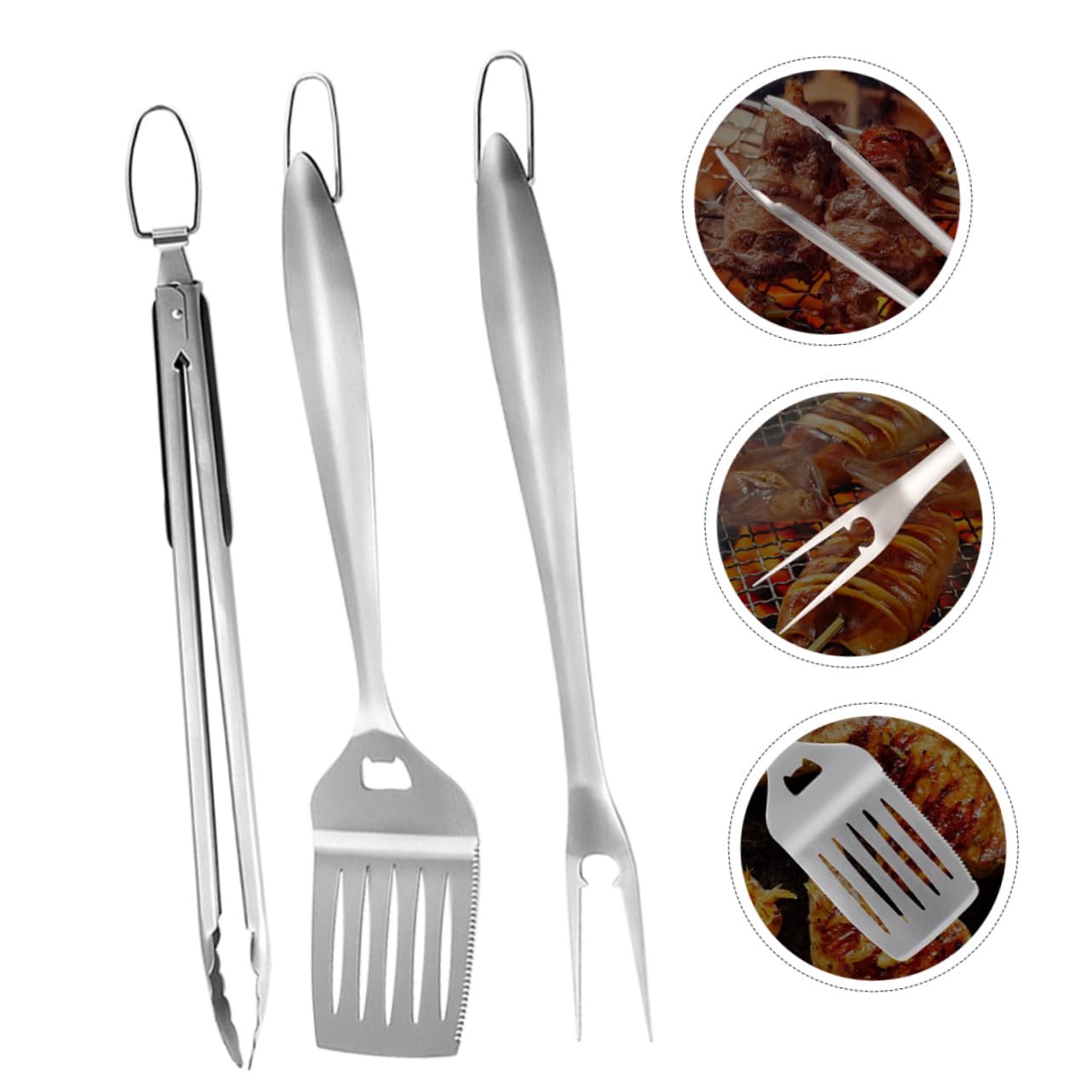 Set Ustensiles de Barbecue Acier Inoxydable Léger et Portable Outils Résistants pour Grillades Extérieur Adapté Camping et Jardin