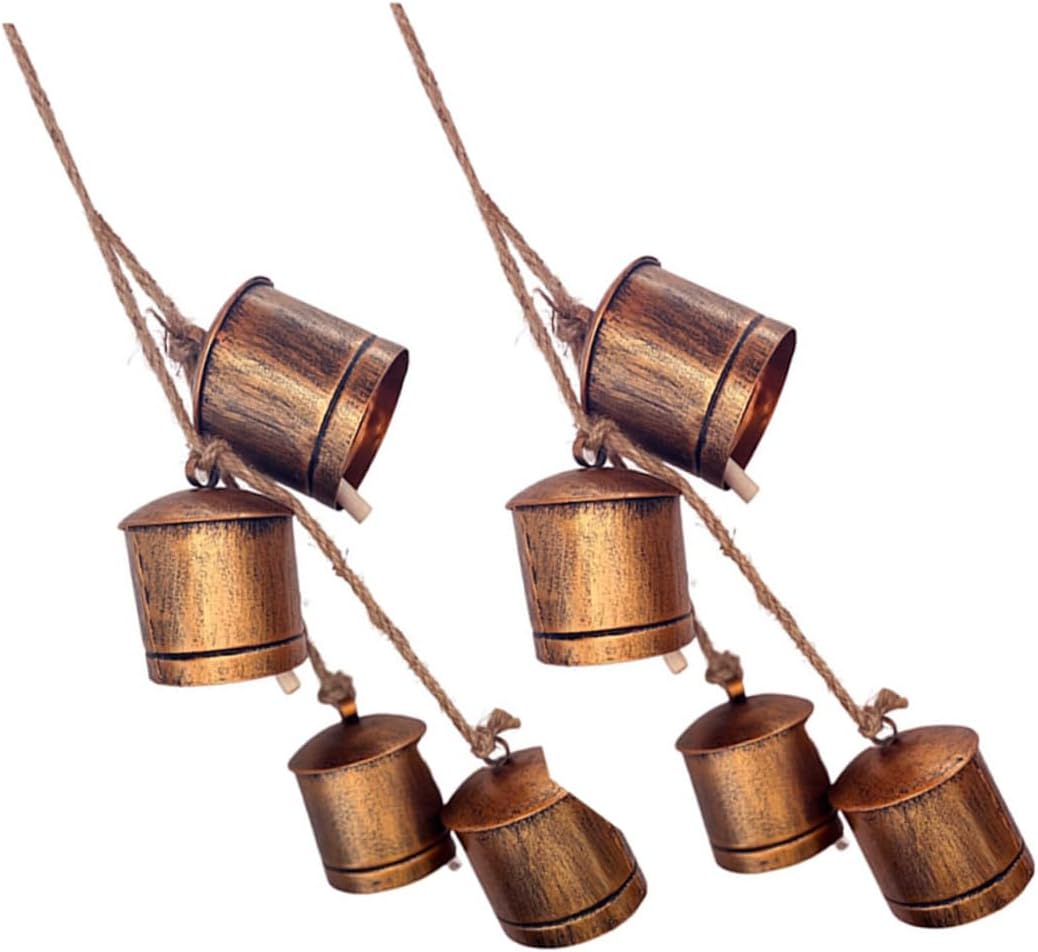 Uonlytech Rustic Metal Cow Bell 2pcs Vintage Hanging Iron Bells Decorative Outdoor Garden Yard Ornaments with Sound for Patio Doorway Accents