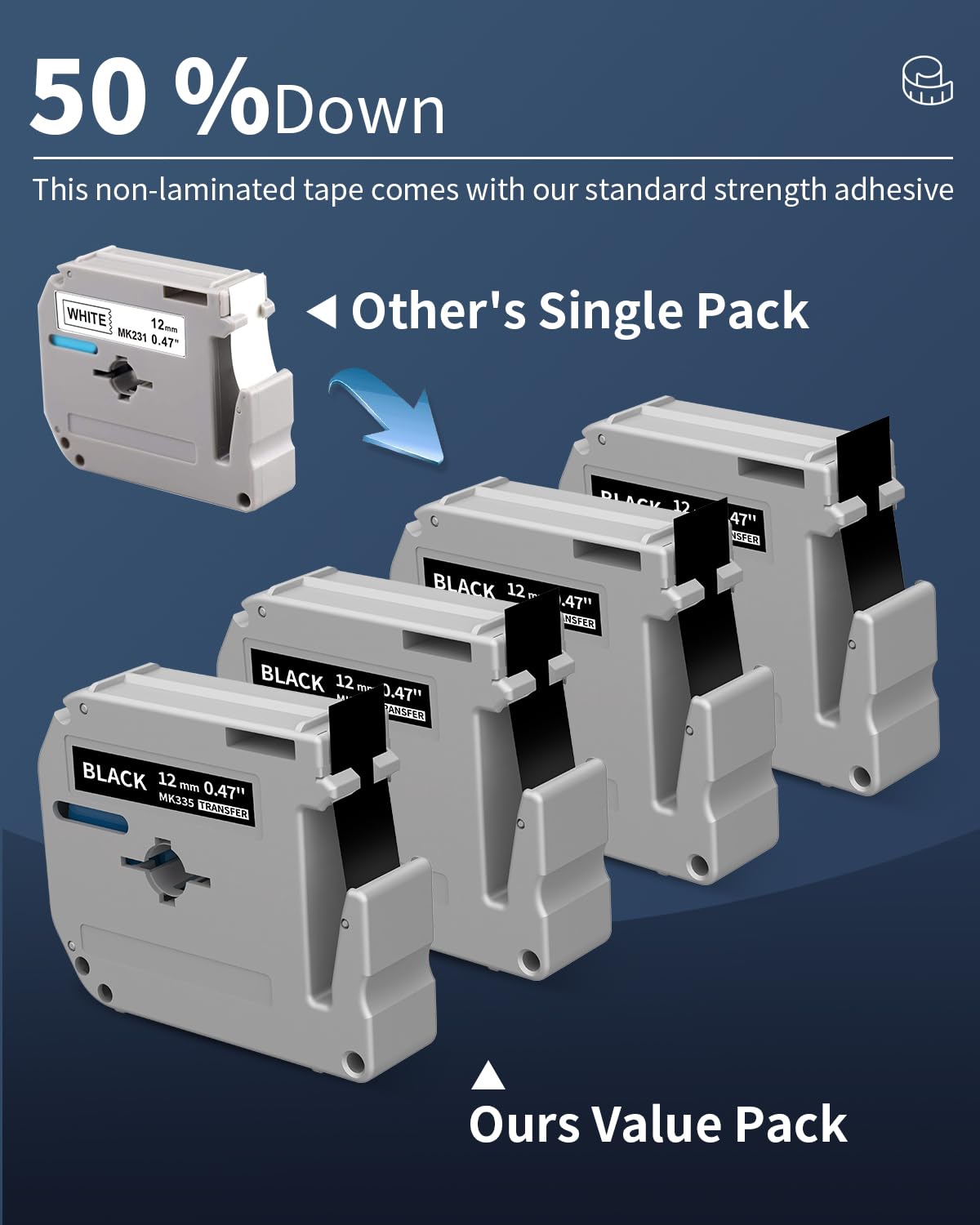 Goknu Tape Replacement For Brother P Touch M Tape MK221 MK 231, M950 M960 Thermal Tape Compatible With Brother PT-M95 PTM95 PT-70BM PT-65 PT-90 PT-80 PT-85 Label Printer, 12mm X 8m Black