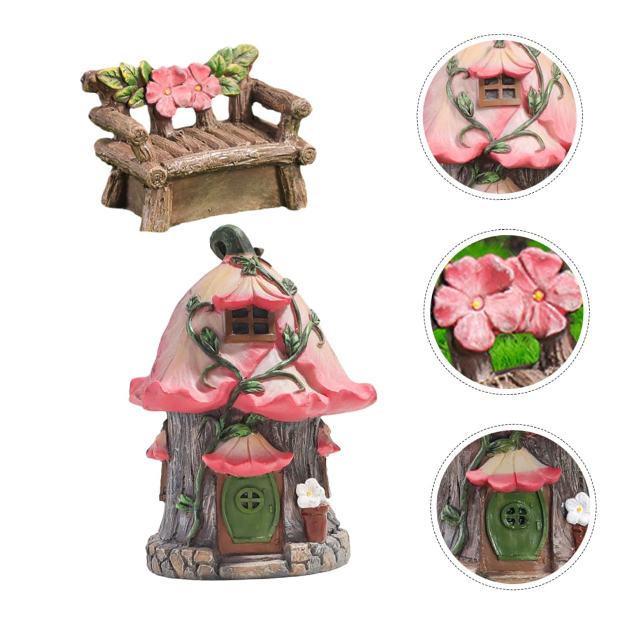 VANZACK Casa de Resina Decorativa para Jardín, 1 Juego, Delicada