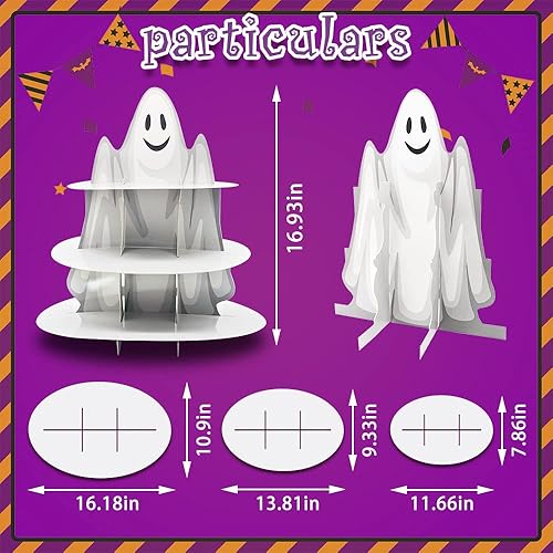 Miniatura 8 de Soporte de 3 niveles para cupcakes de Halloween, castillo de Halloween, soporte redondo de cartón, torre de postre, torre de árbol de postre para